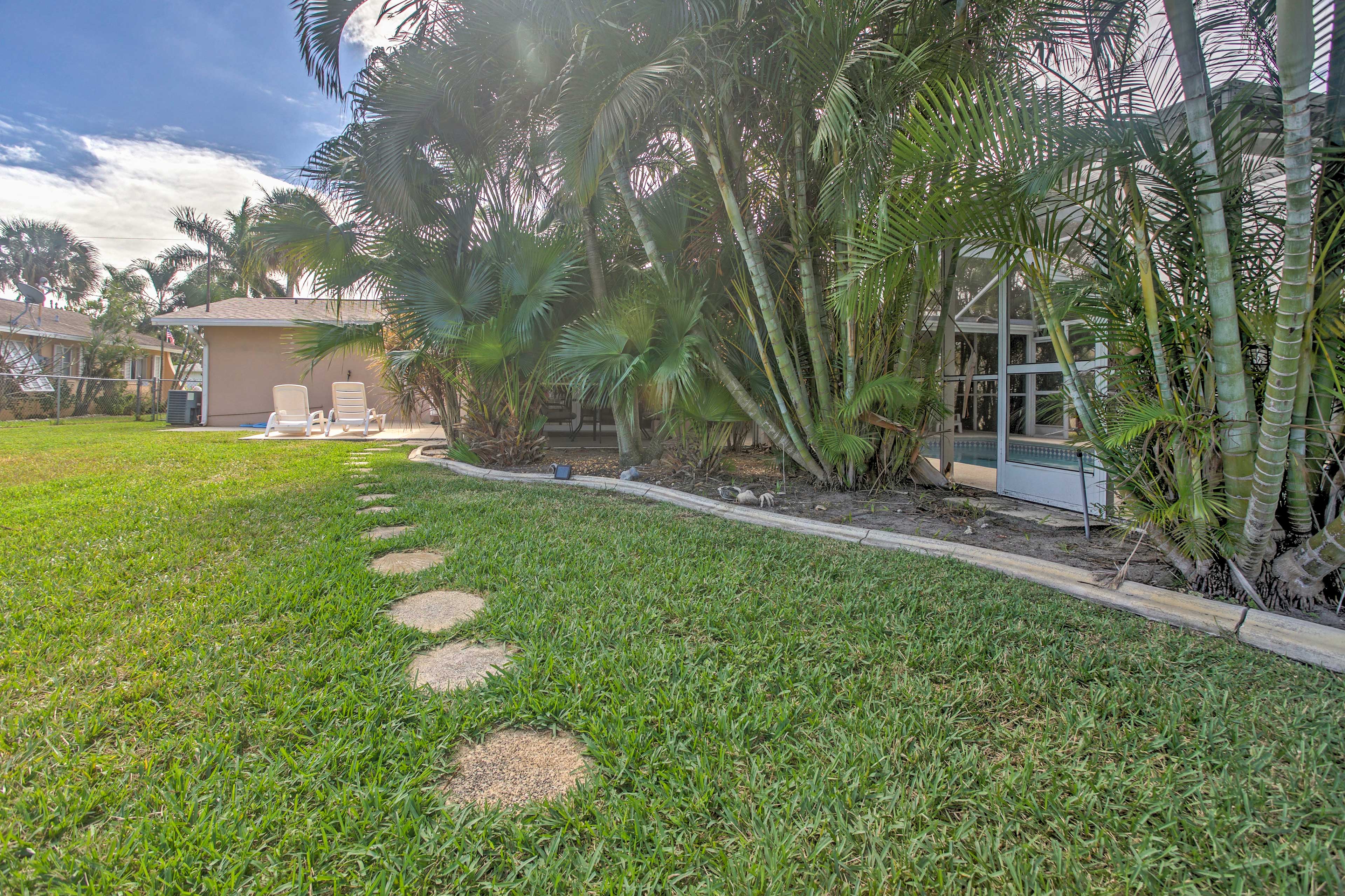 Grab a ball and play catch or kickball in the spacious backyard.