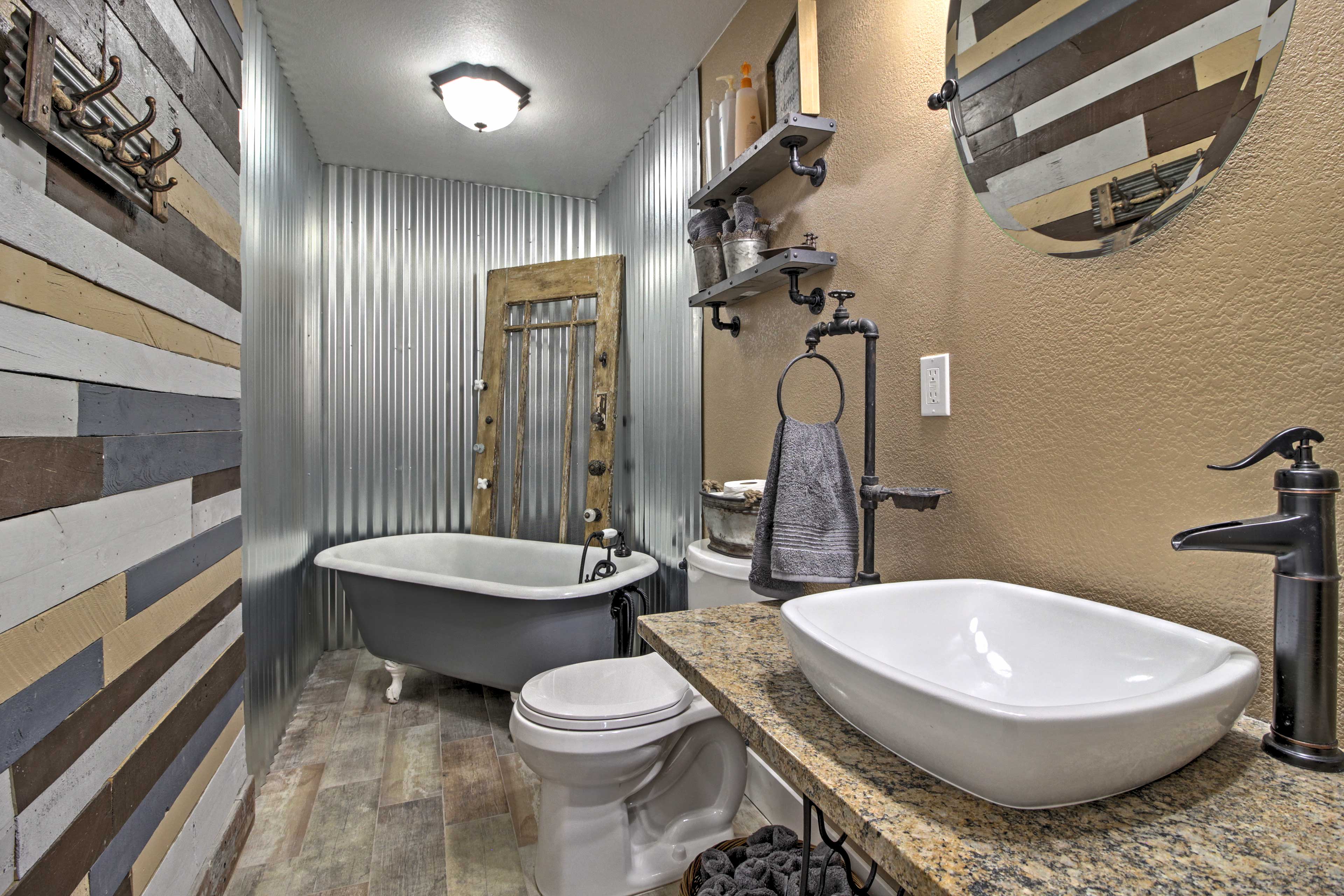 The bathroom carries the same contemporary theme found in the rest of the house.