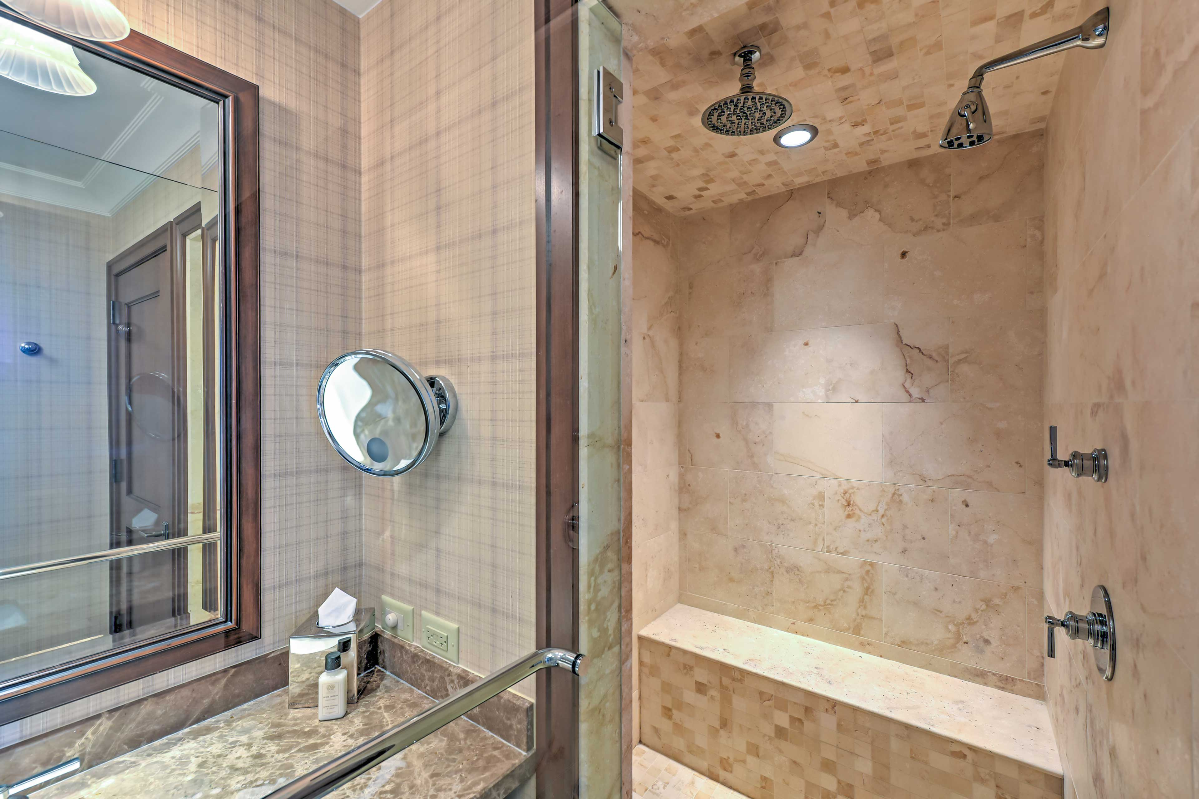 The walk-in shower is sure to impress, with a duel showerhead, one rainfall!