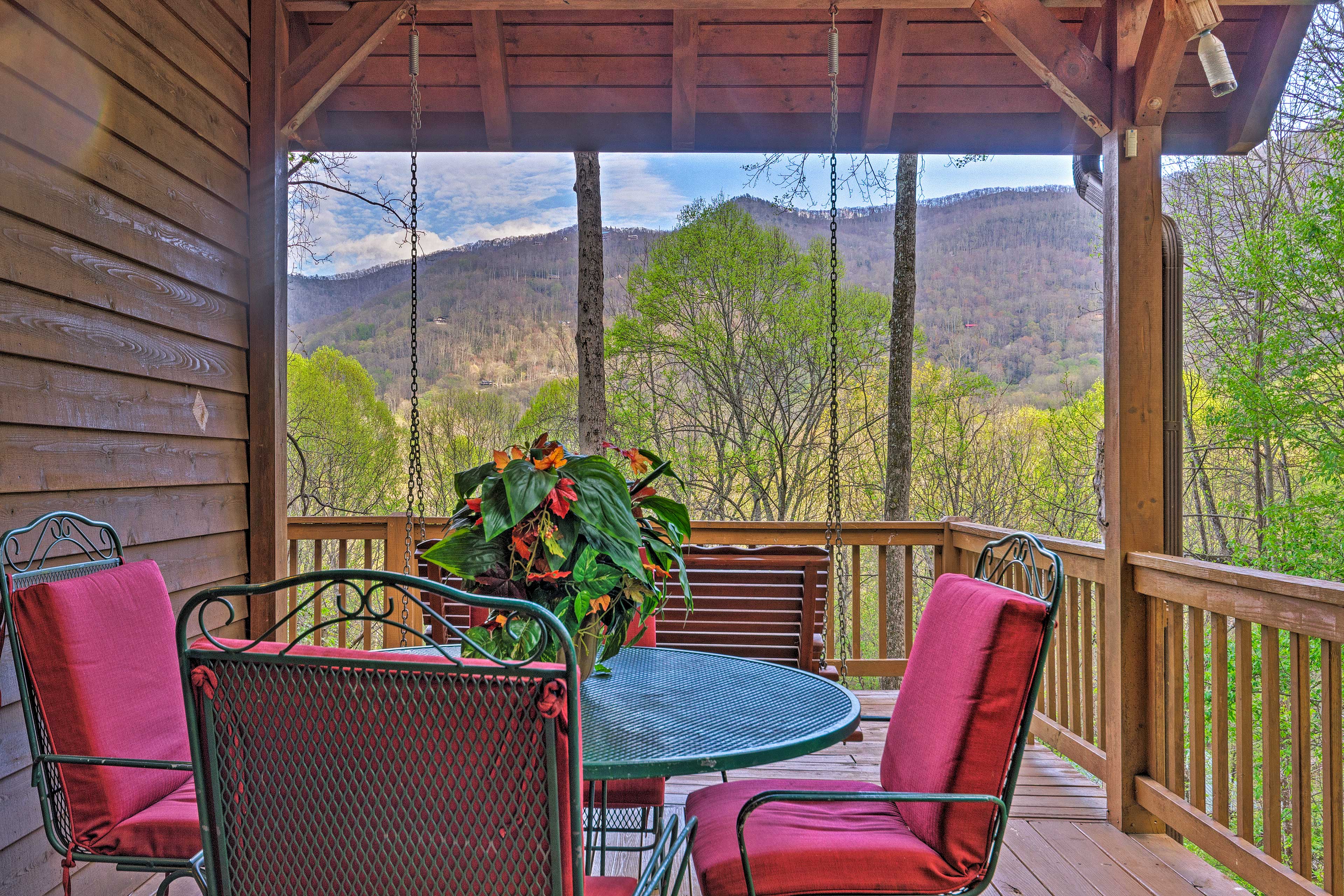 Private Covered Deck | Mountain Views | Chair Swing