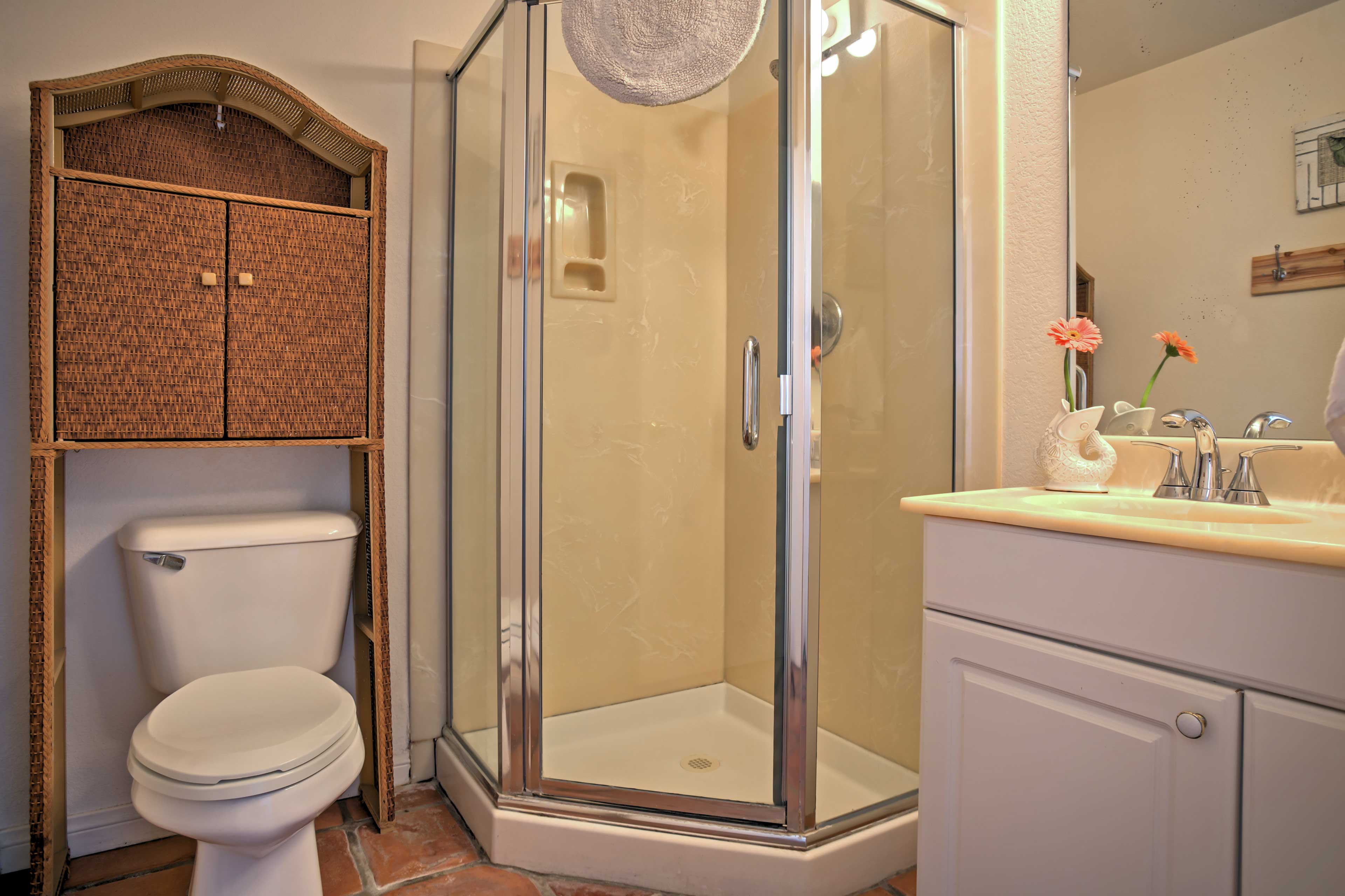 This large walk-in shower is the perfect place to wash off after a long day.