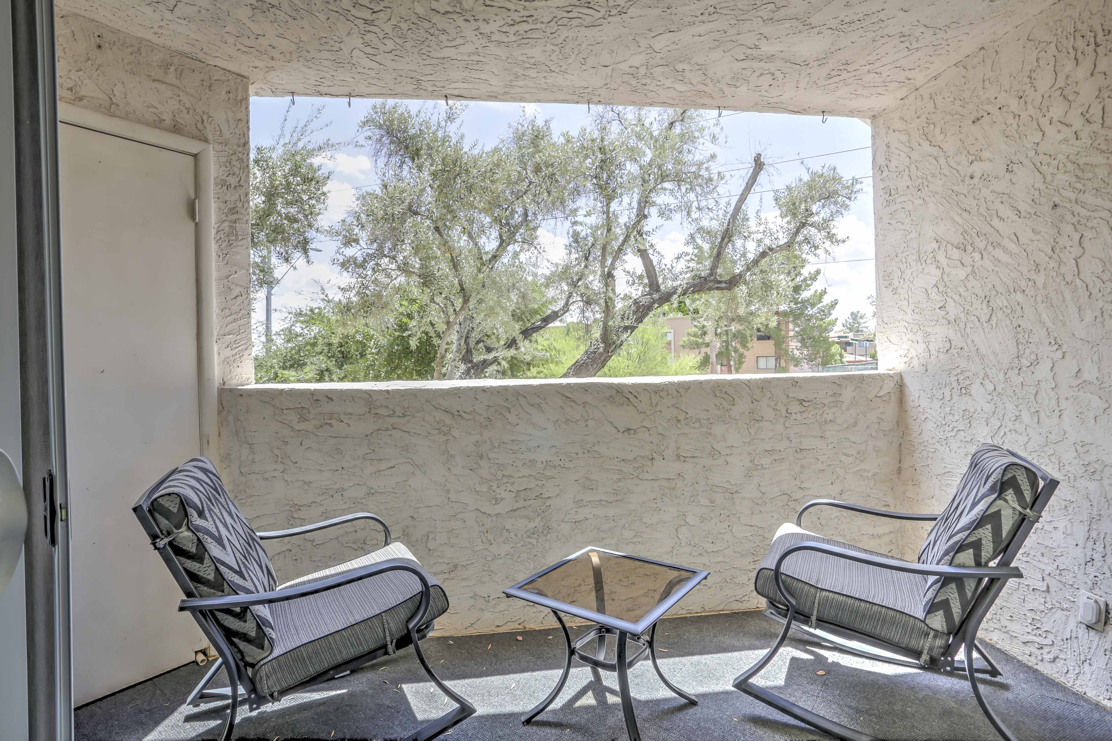 Enjoy refreshing beverages outside on the private porch.