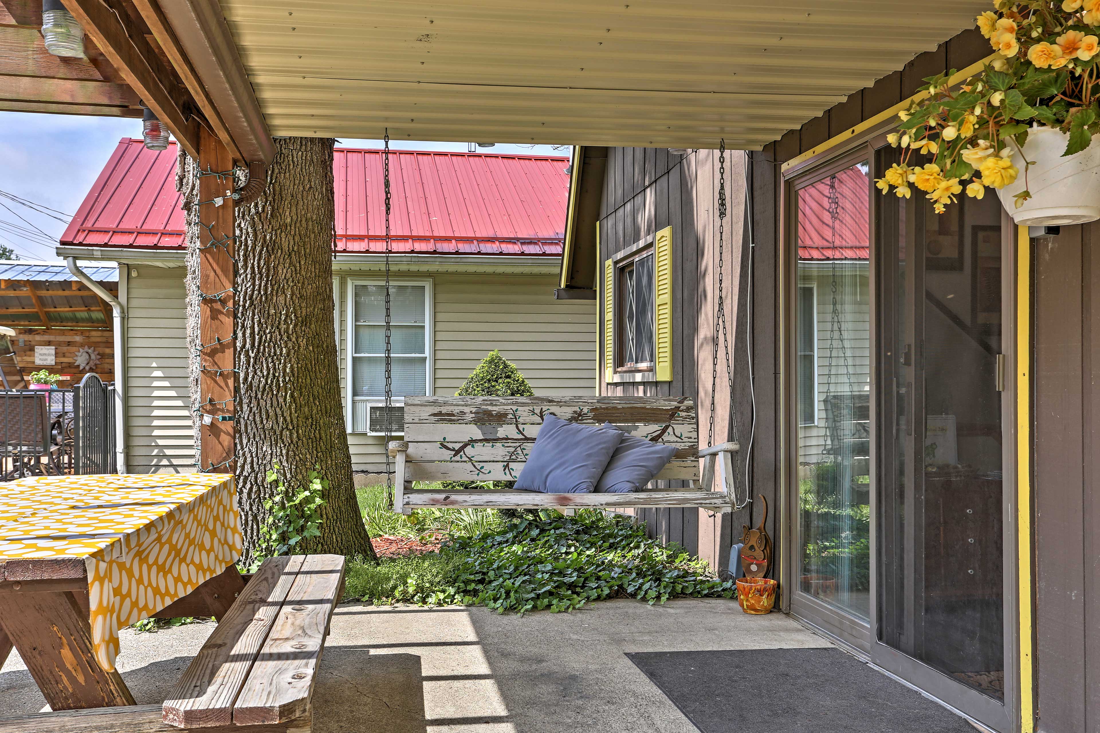 Relax in the shade on the patio.