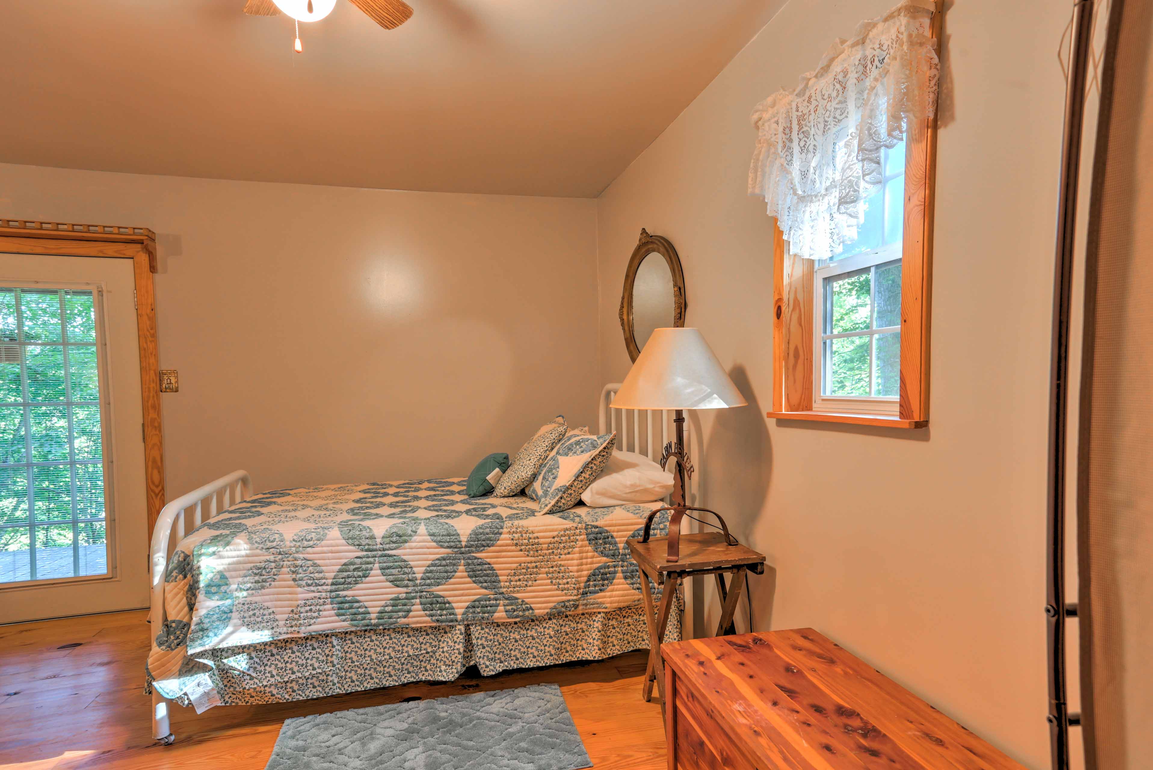 Two guests can sleep comfortably in the full-sized bed in the bedroom.