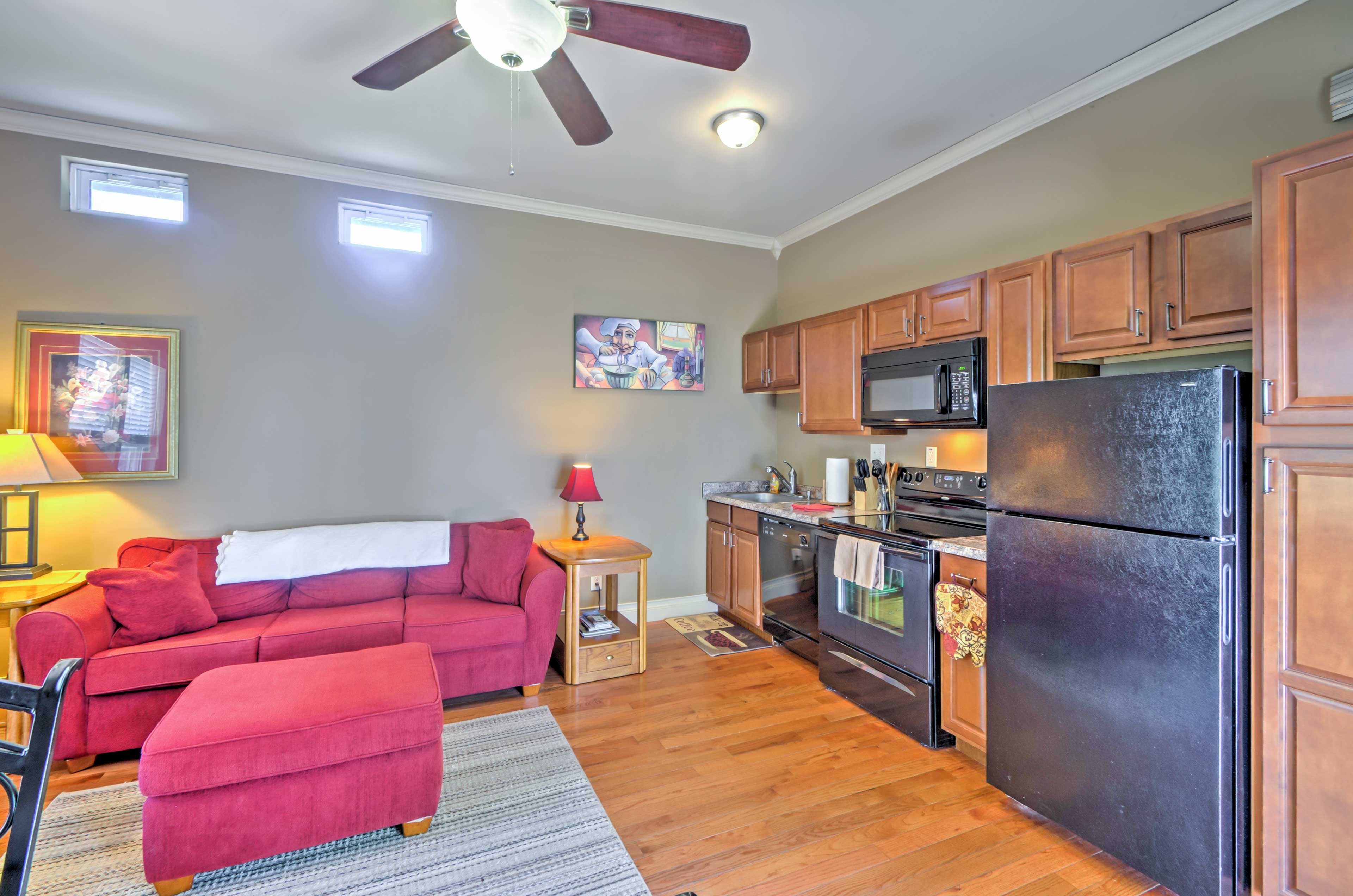 The kitchen boasts updated appliances.