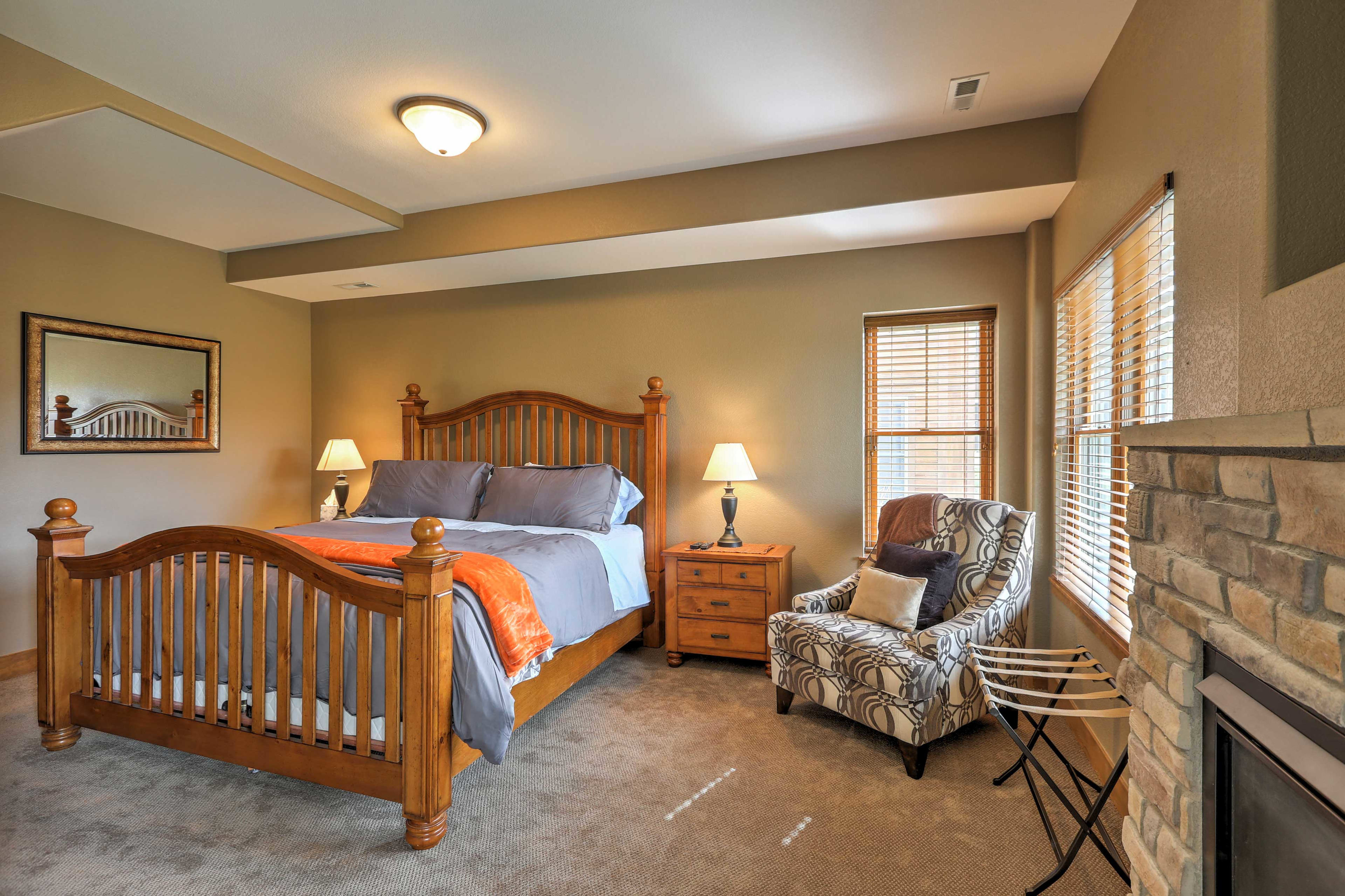 The primary bedroom offers a plush king bed.