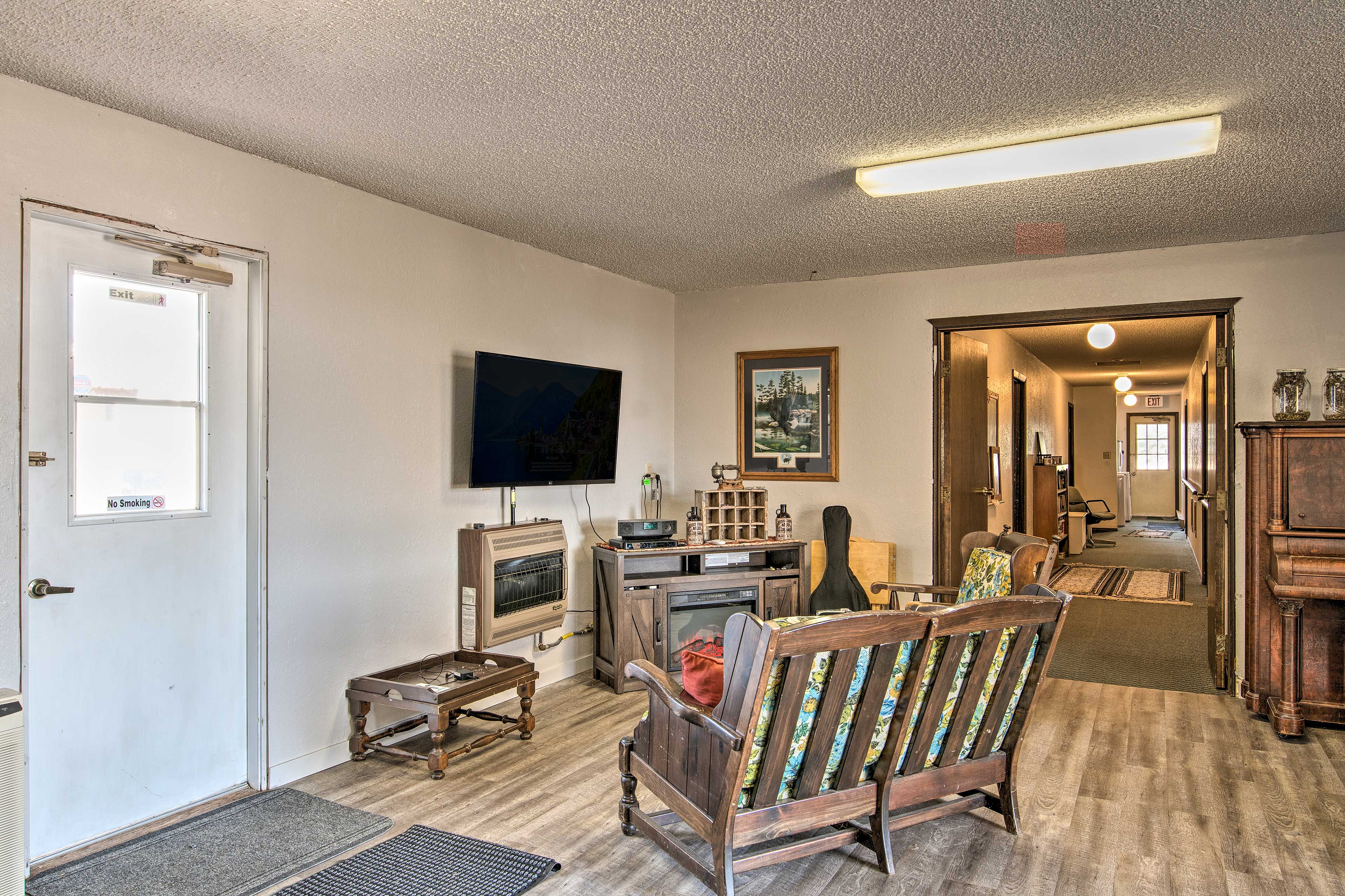 The common space boasts a flat-screen Smart TV and more.