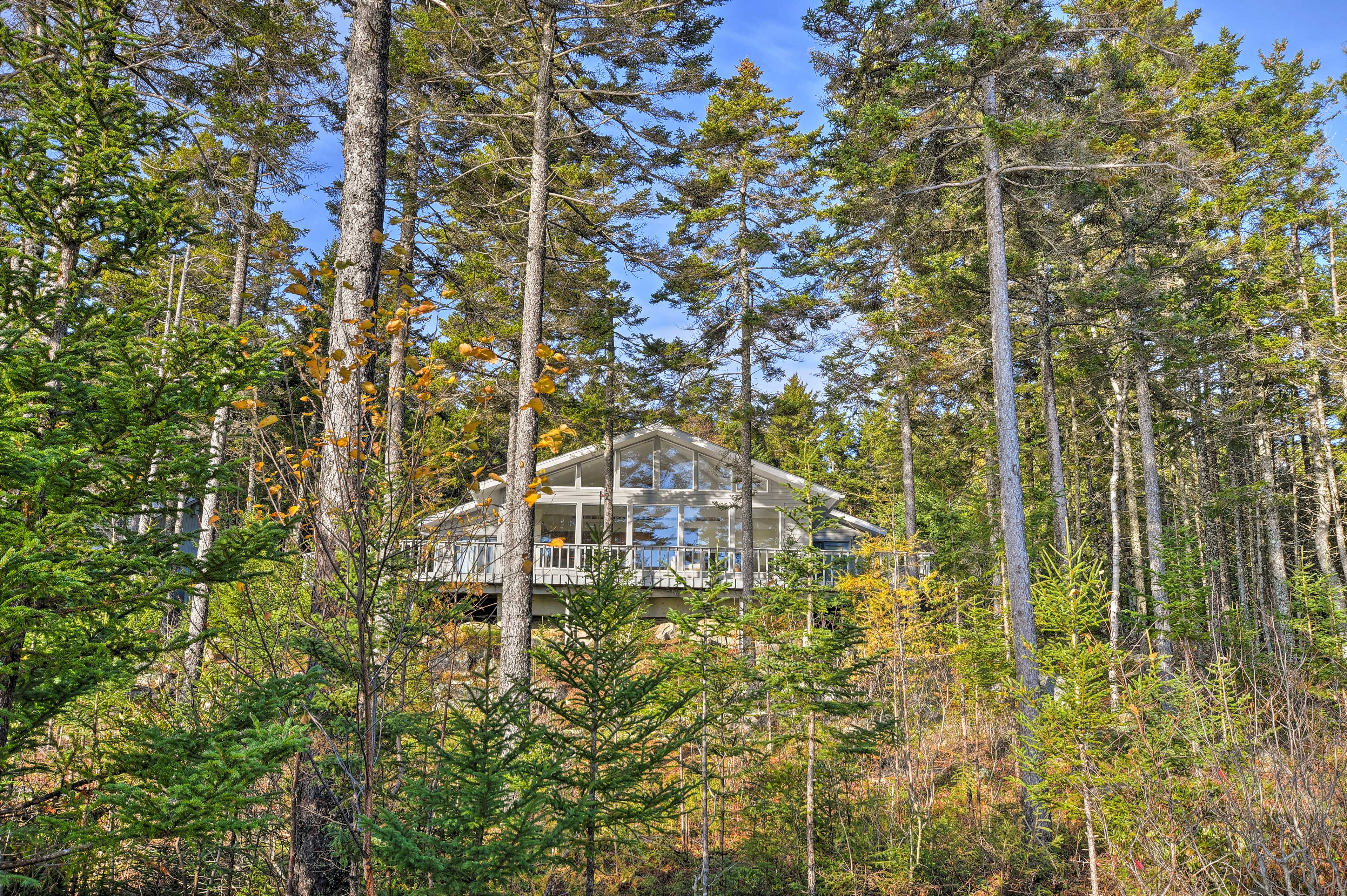 Perched hillside, this balcony showcases some of the best of coastal Maine.