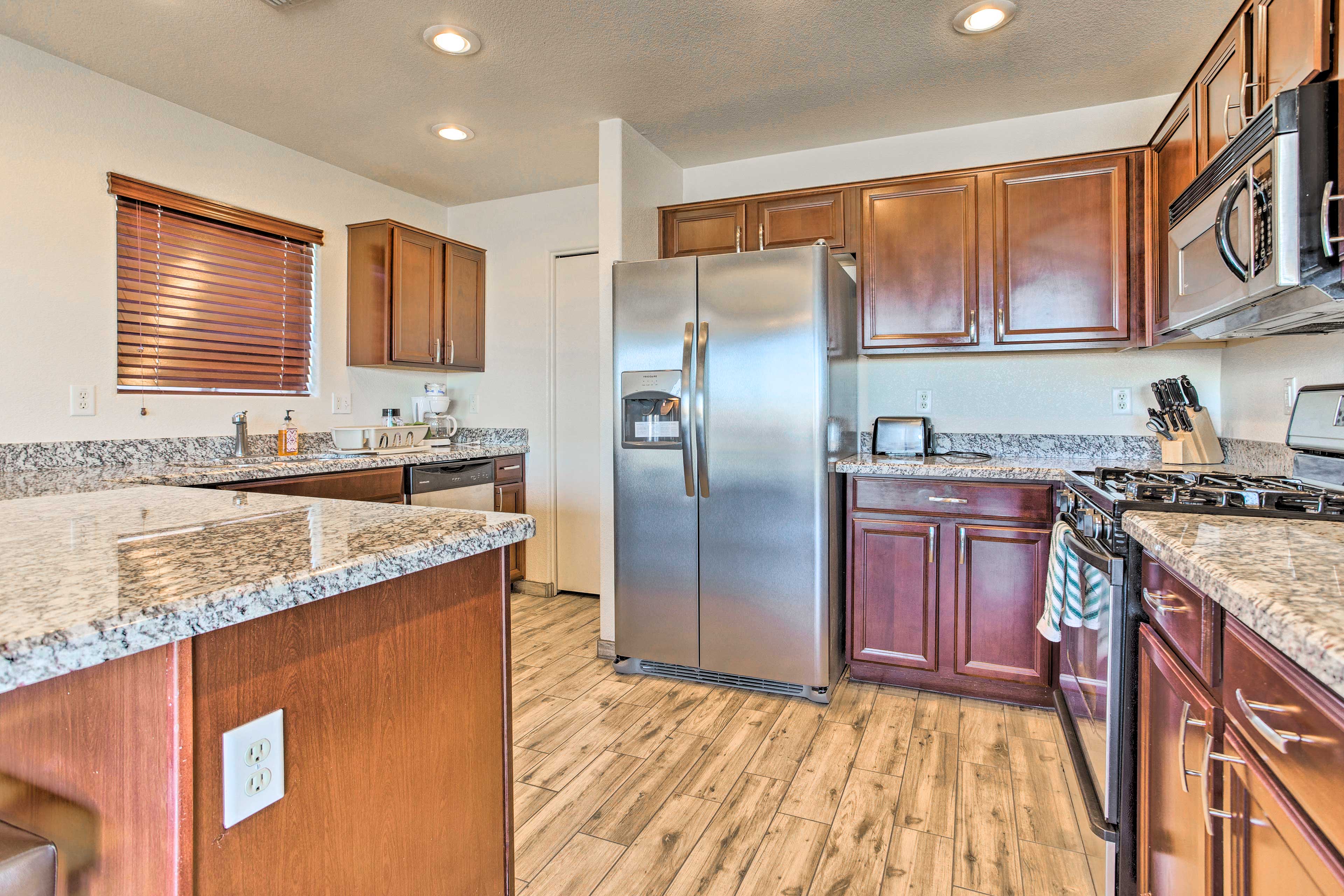 Whip up treats in the fully equipped kitchen with stainless steel appliances.