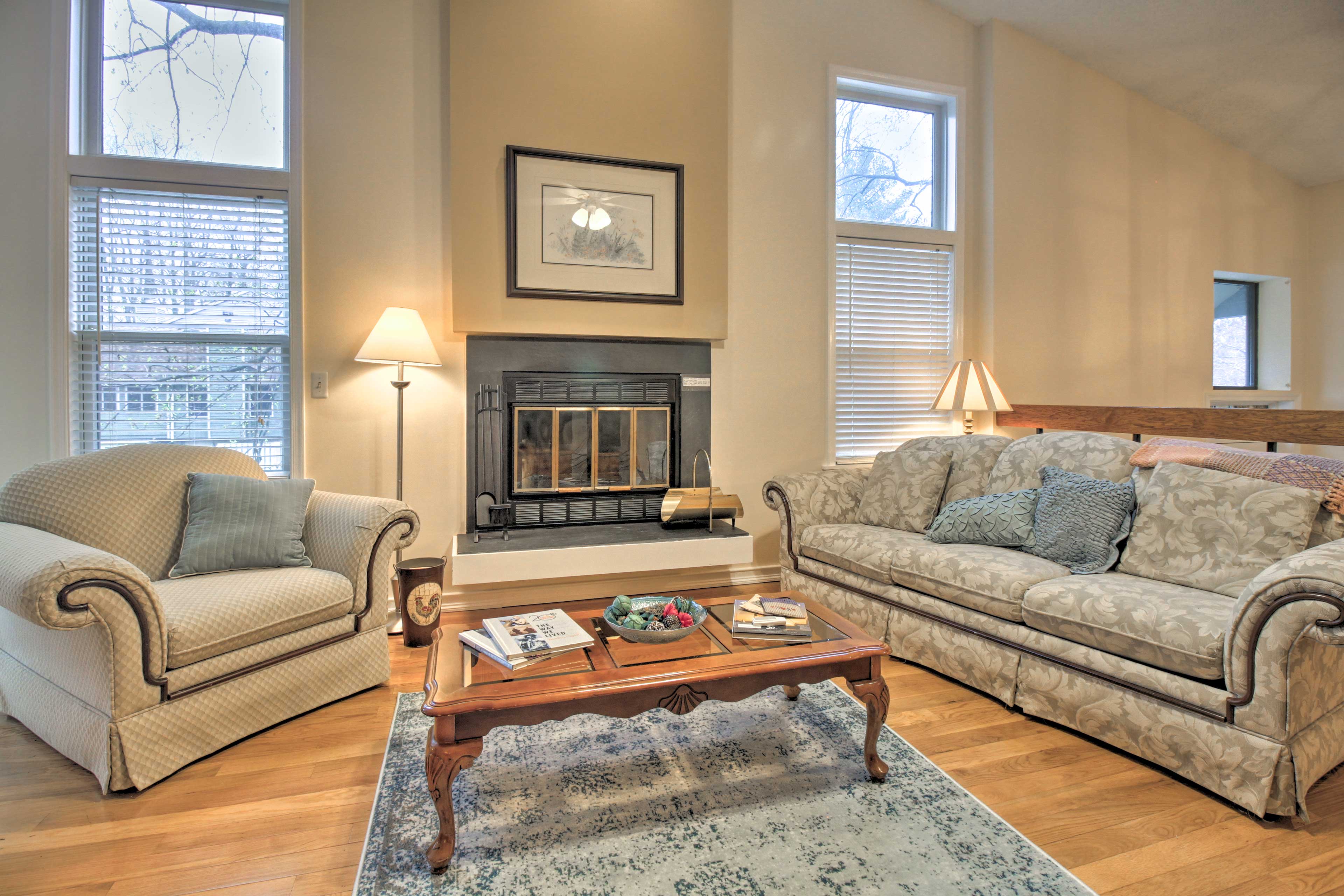 The couch doubles as a queen sleeper sofa for friends to utilize.