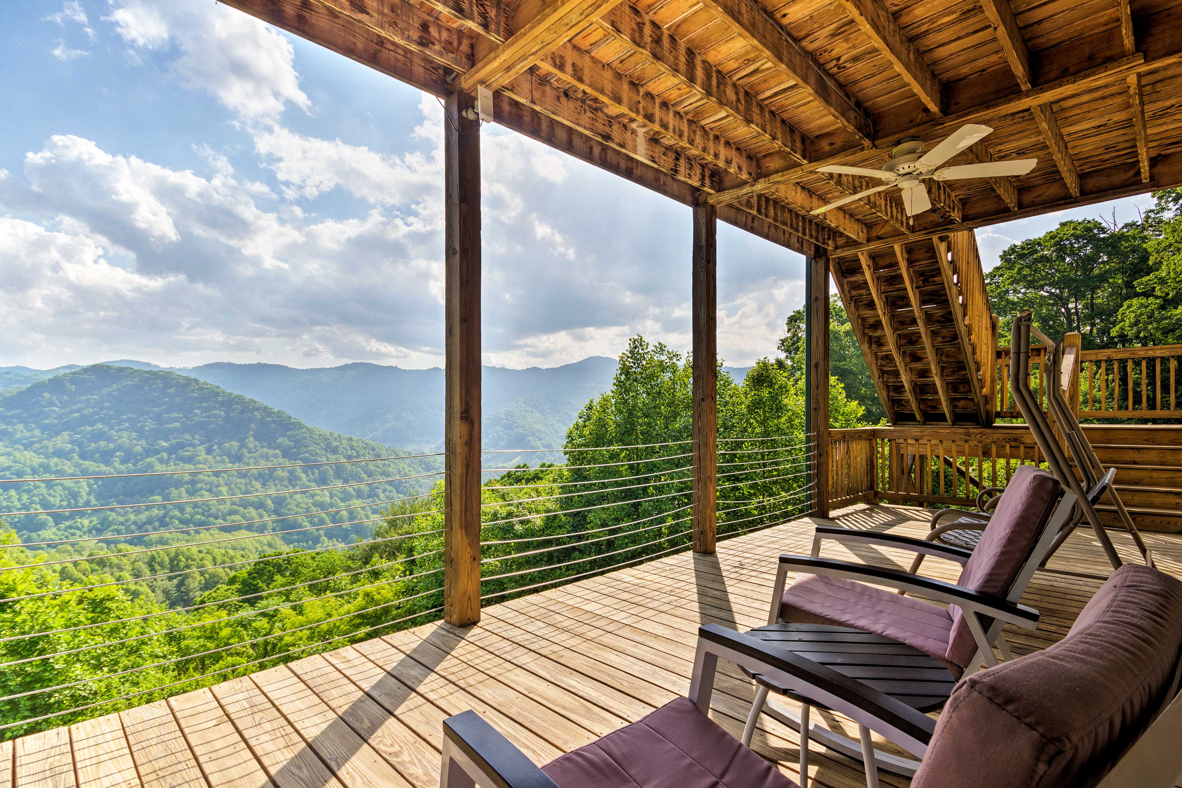 Abundant outdoor furnishings ensure everyone has a spot on the deck.