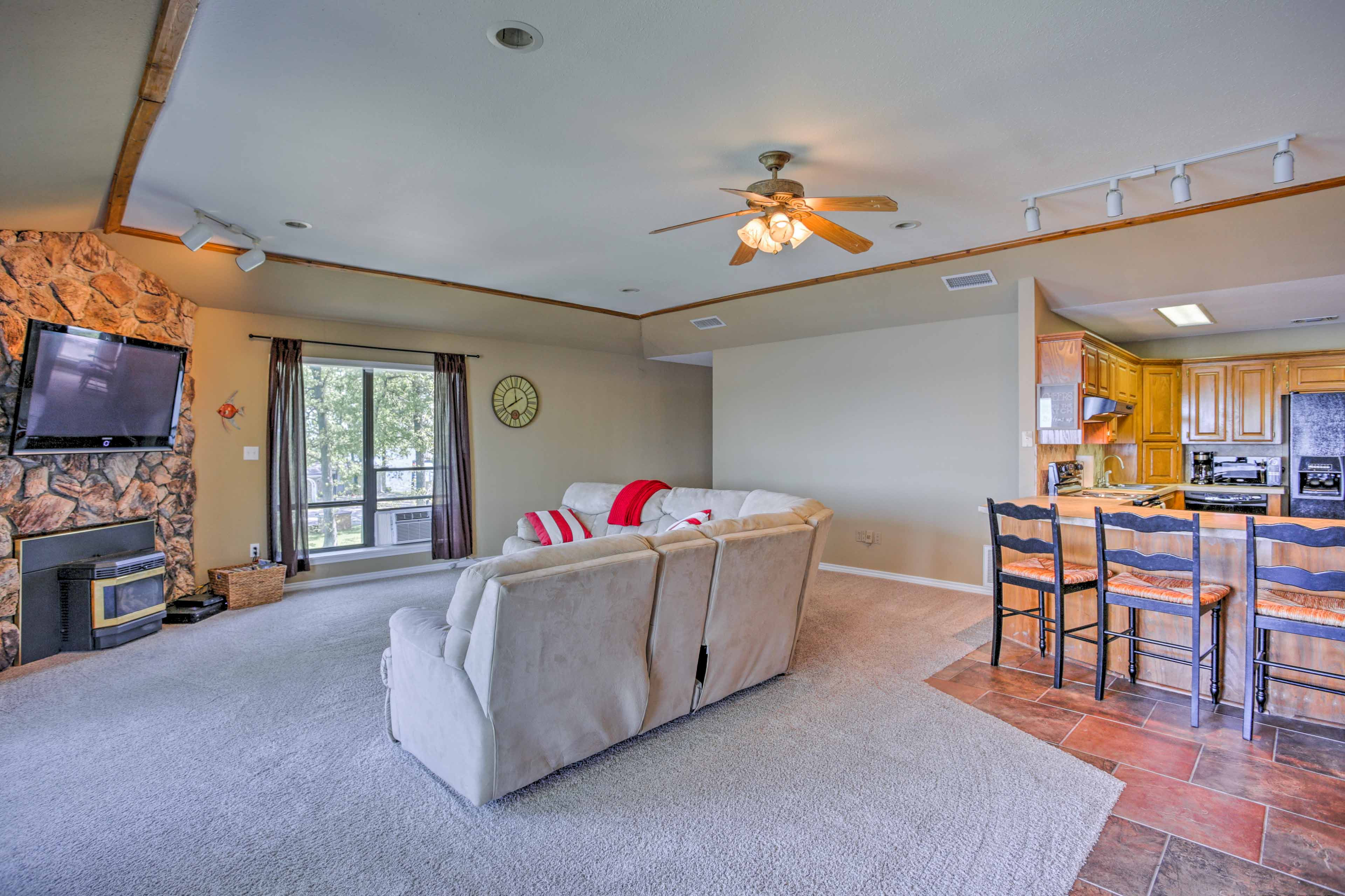 Natural light fills the open living space.