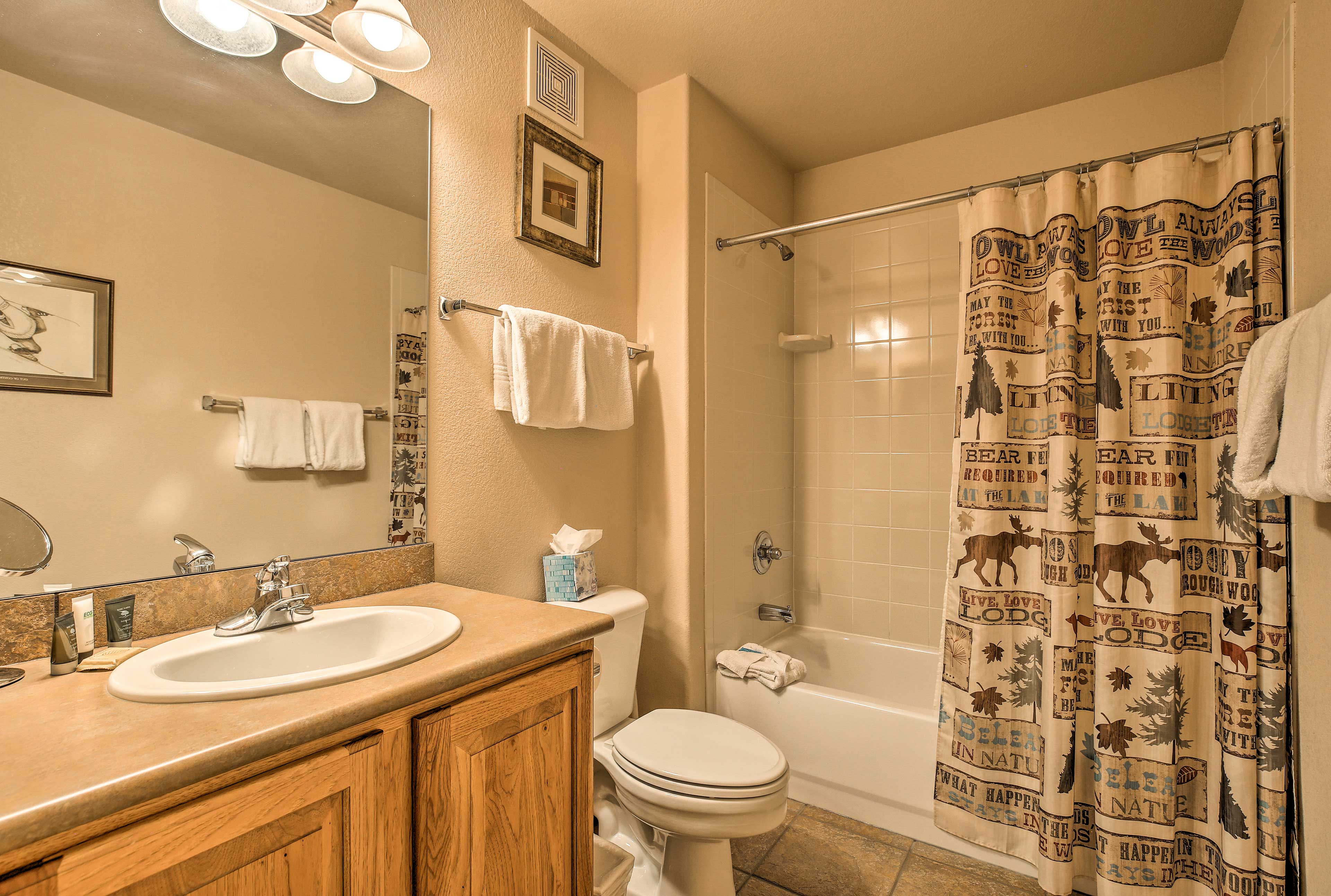 There's plenty of bathroom space to primp in the morning and shower at night.