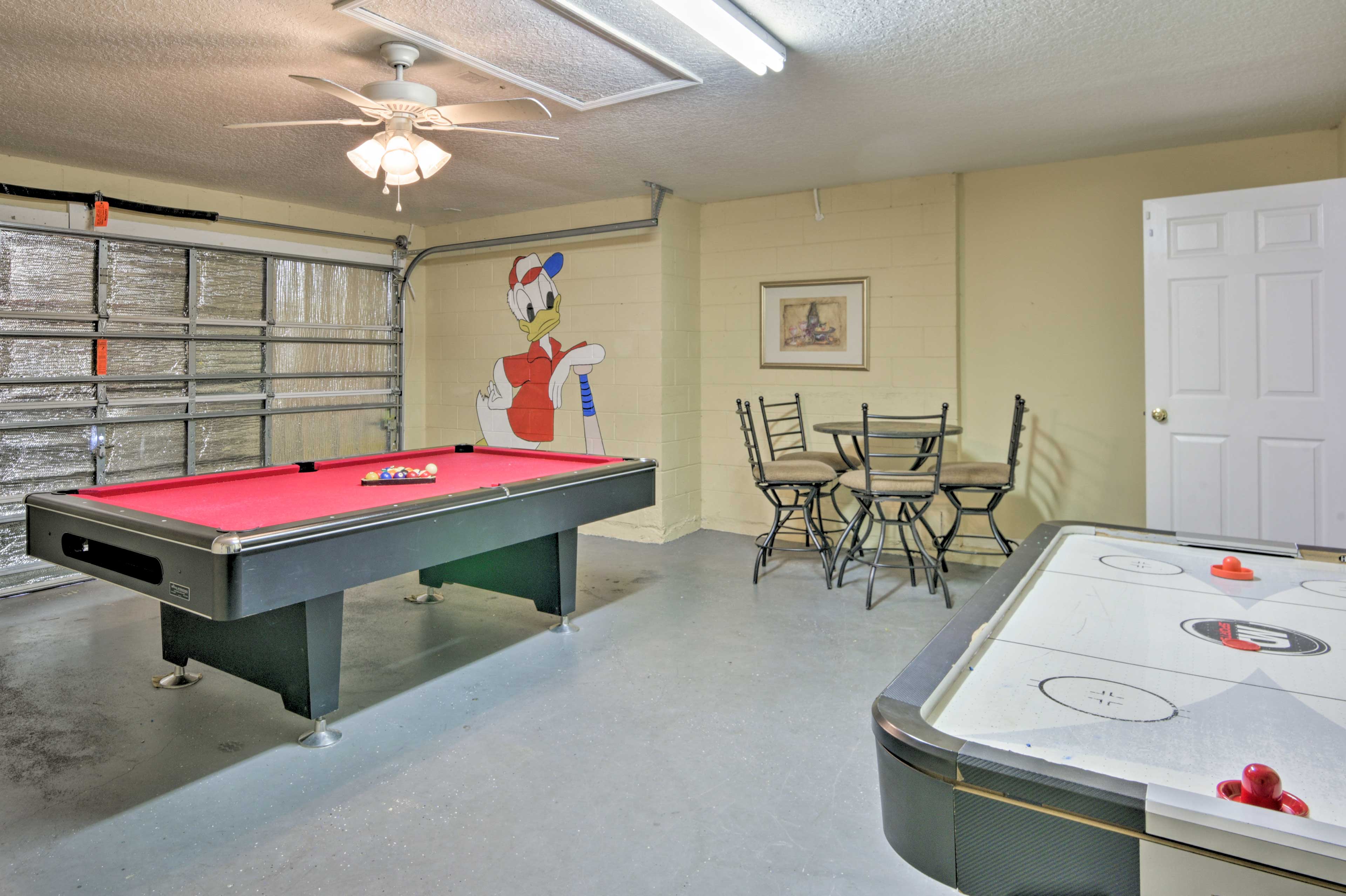 Play games of pool or air hockey.