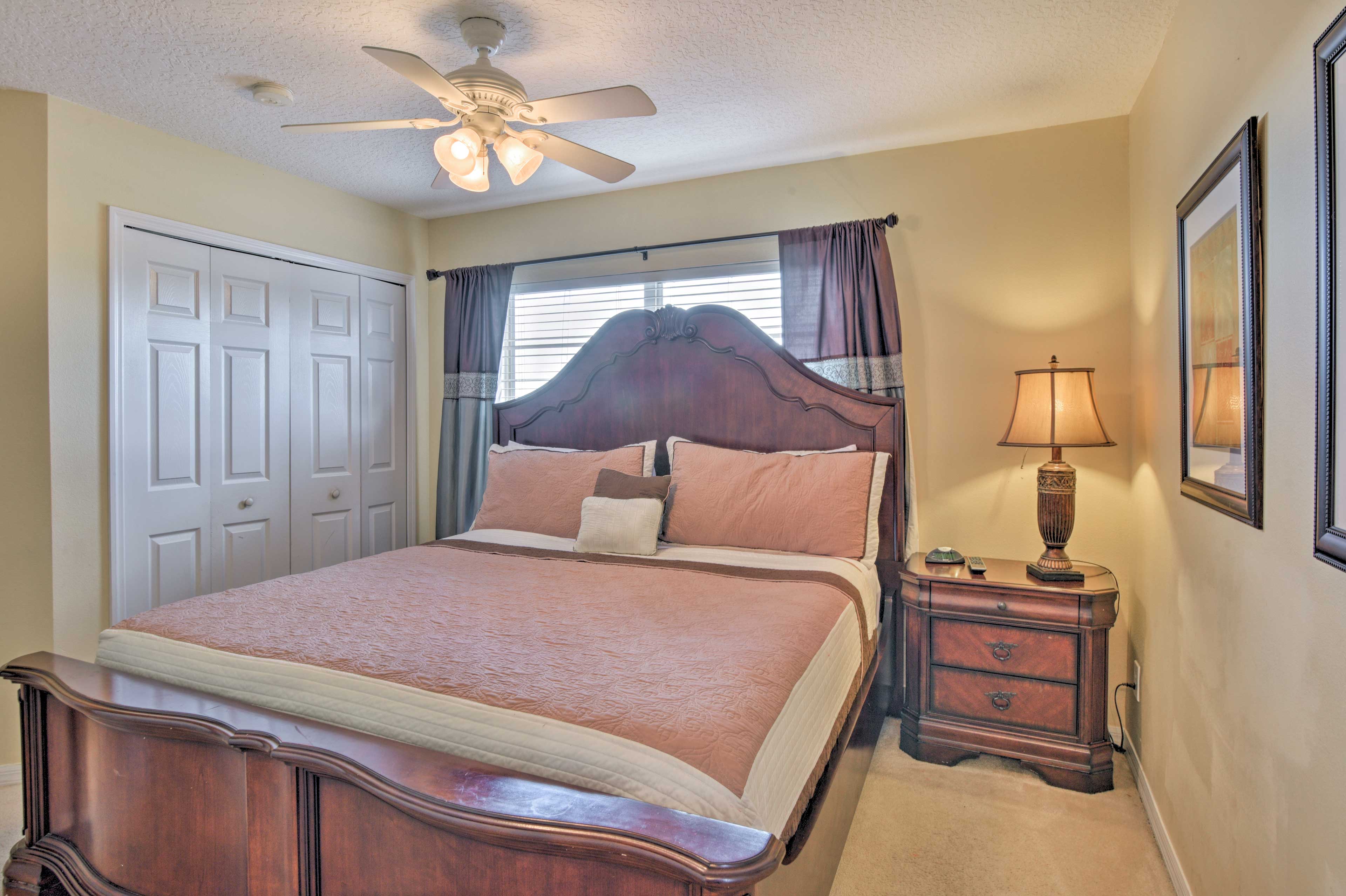 Two guests can share the comfort of this queen bed.