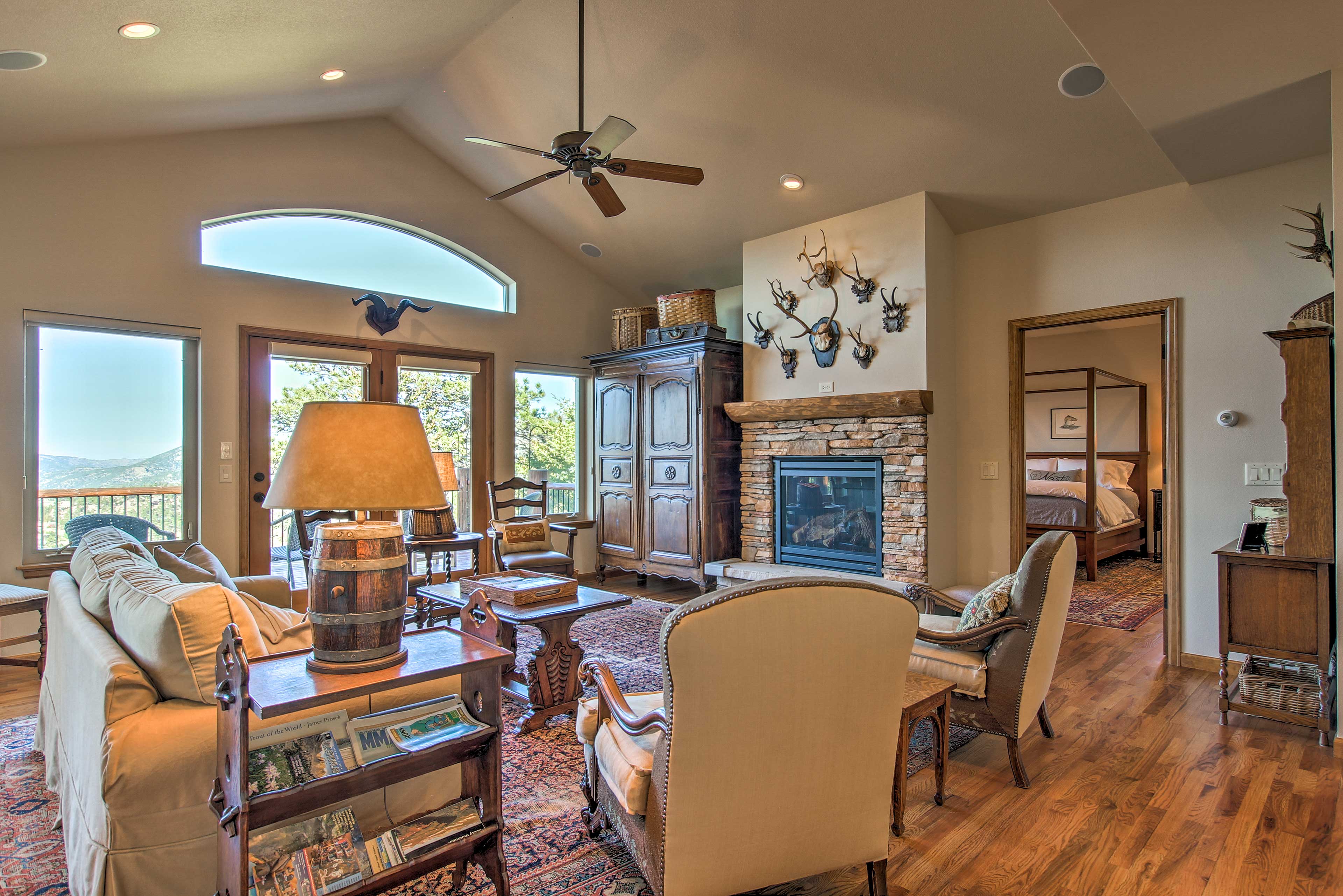 Step inside to see mountain views through the wall of windows.