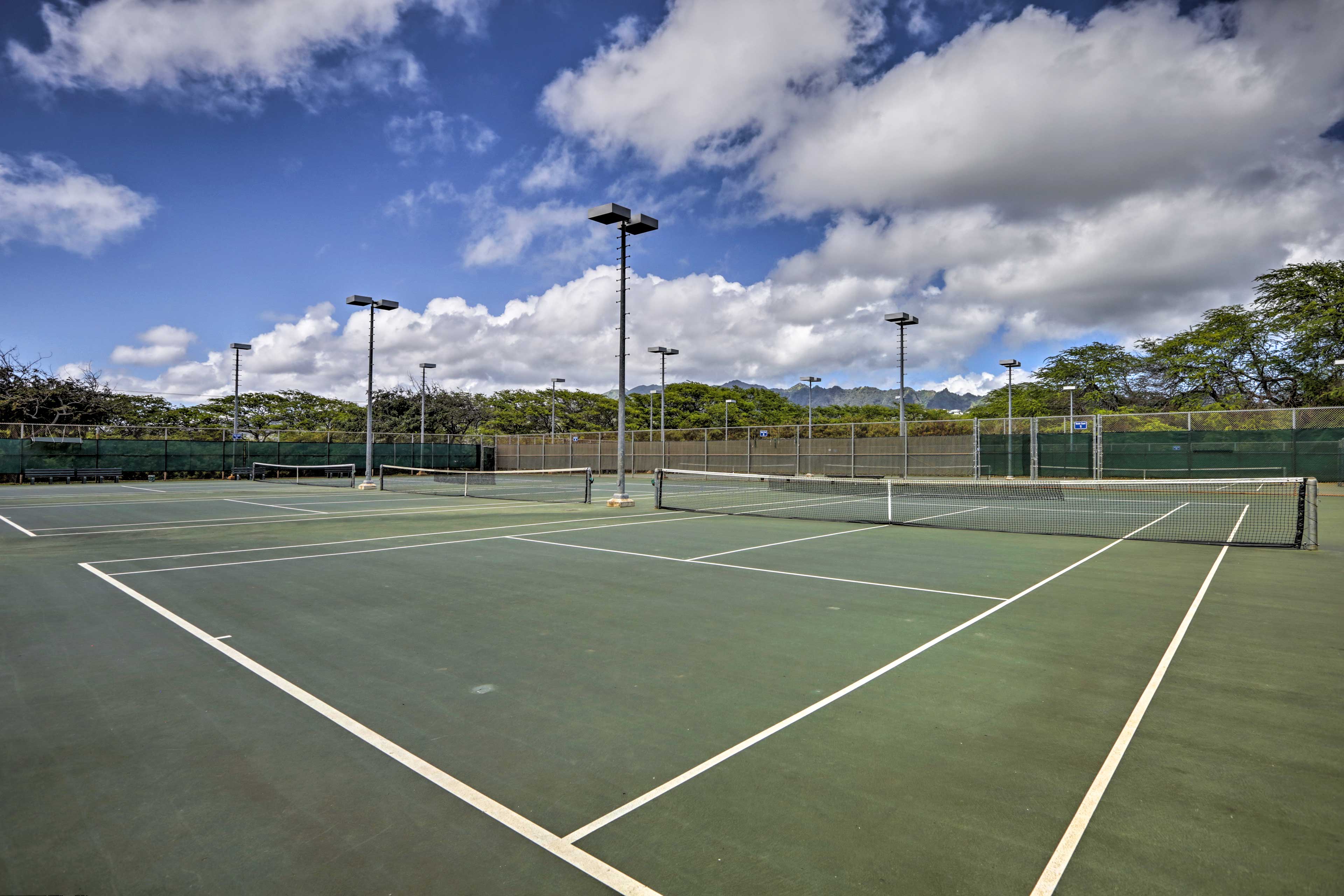 Play a game of doubles on the community tennis courts.