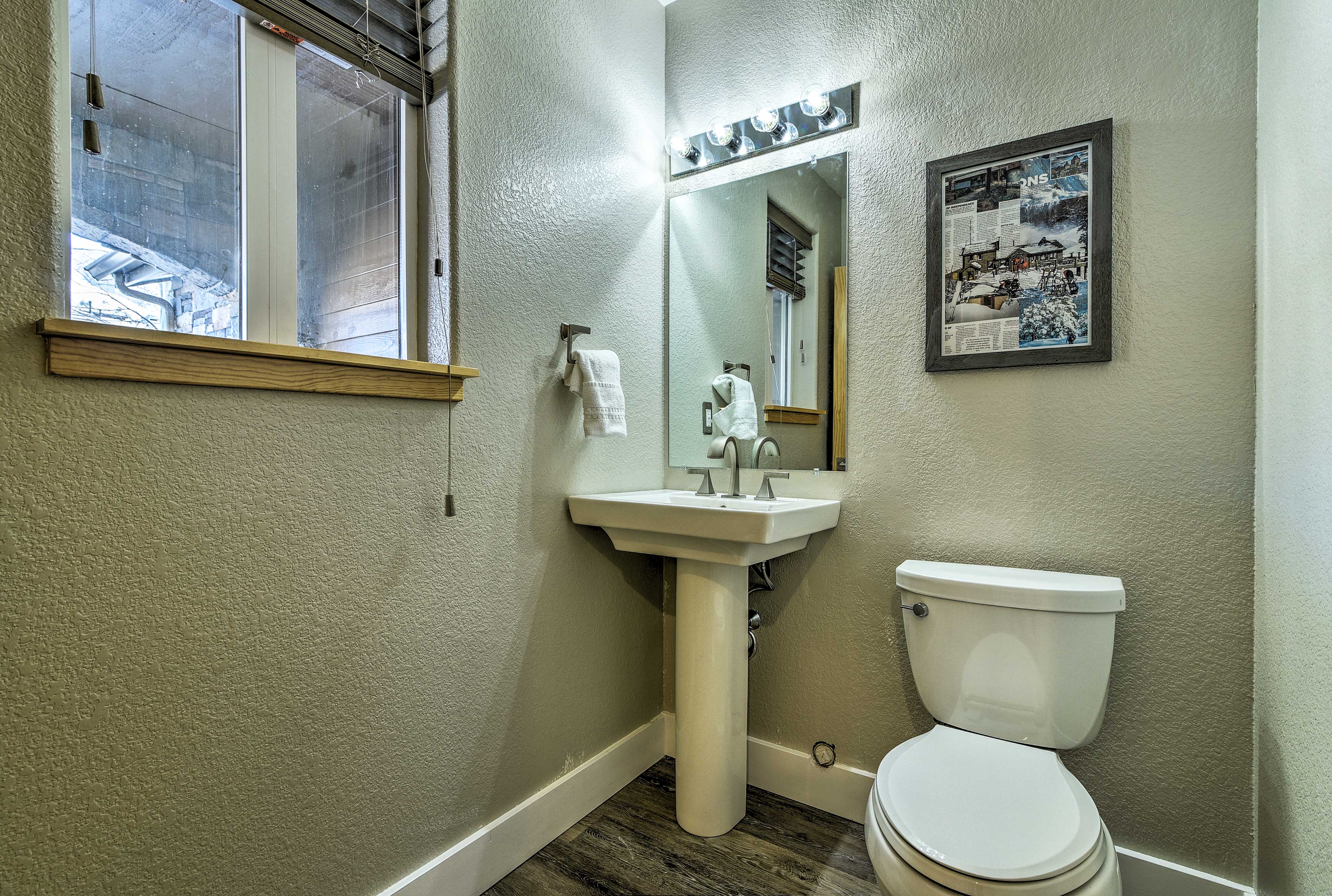 The half bath provides extra space to accommodate your whole group.