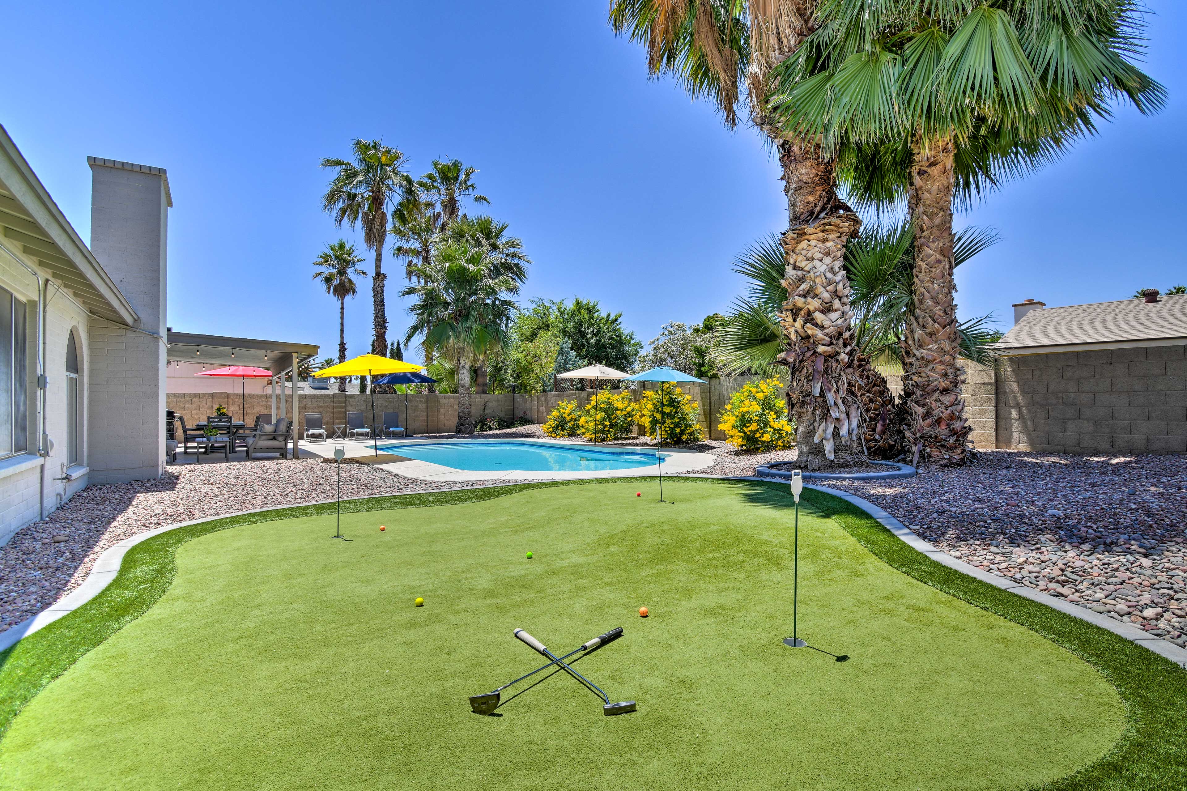 Private Backyard | 3-Hole Putting Green | Pool