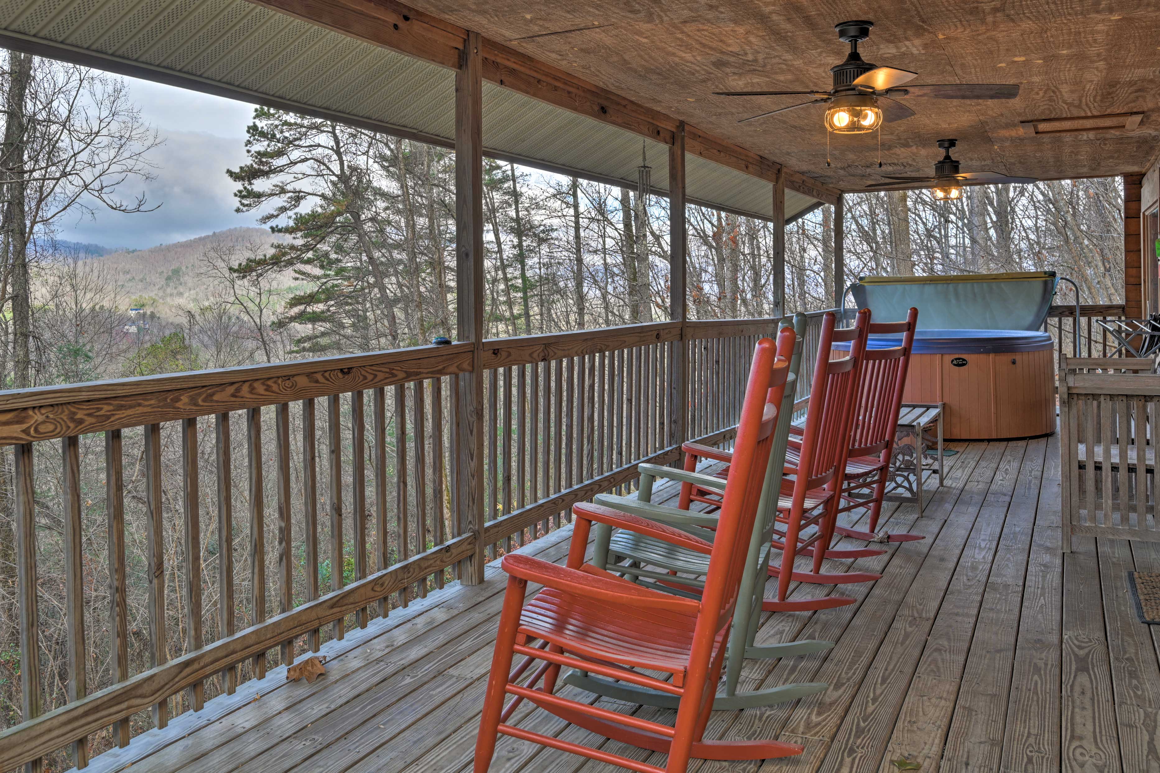 Covered Porch | Private Hot Tub | Mountain Views