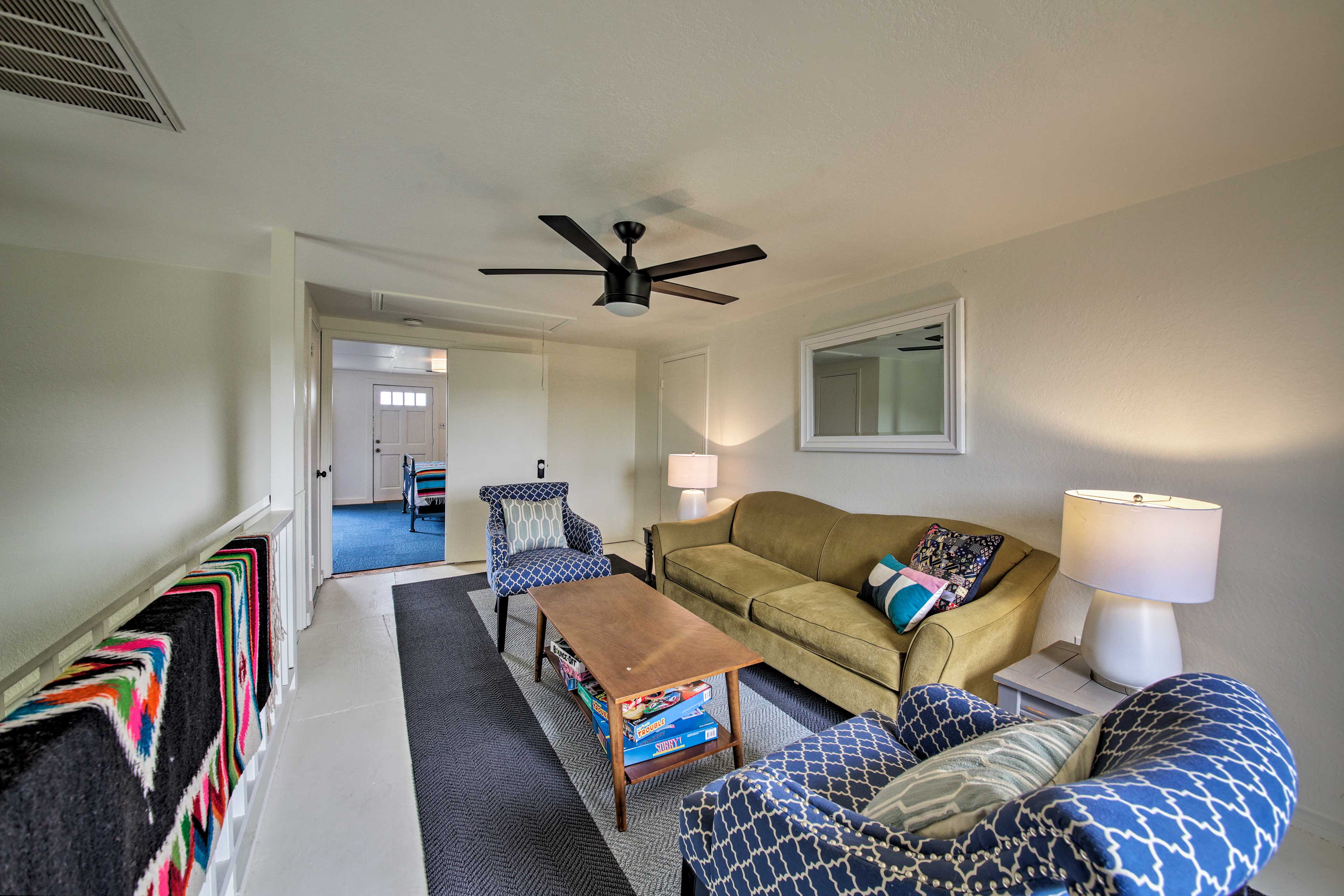 This couch in the loft can be used for additional sleeping.