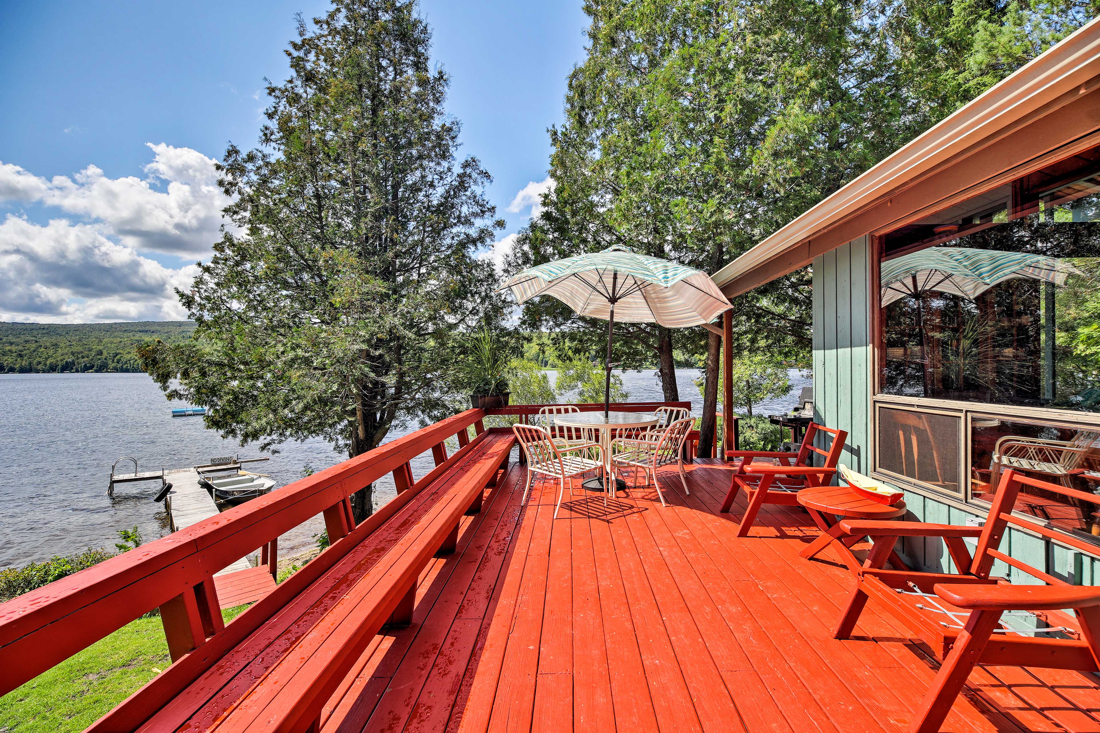 The private deck looks out to the lake.