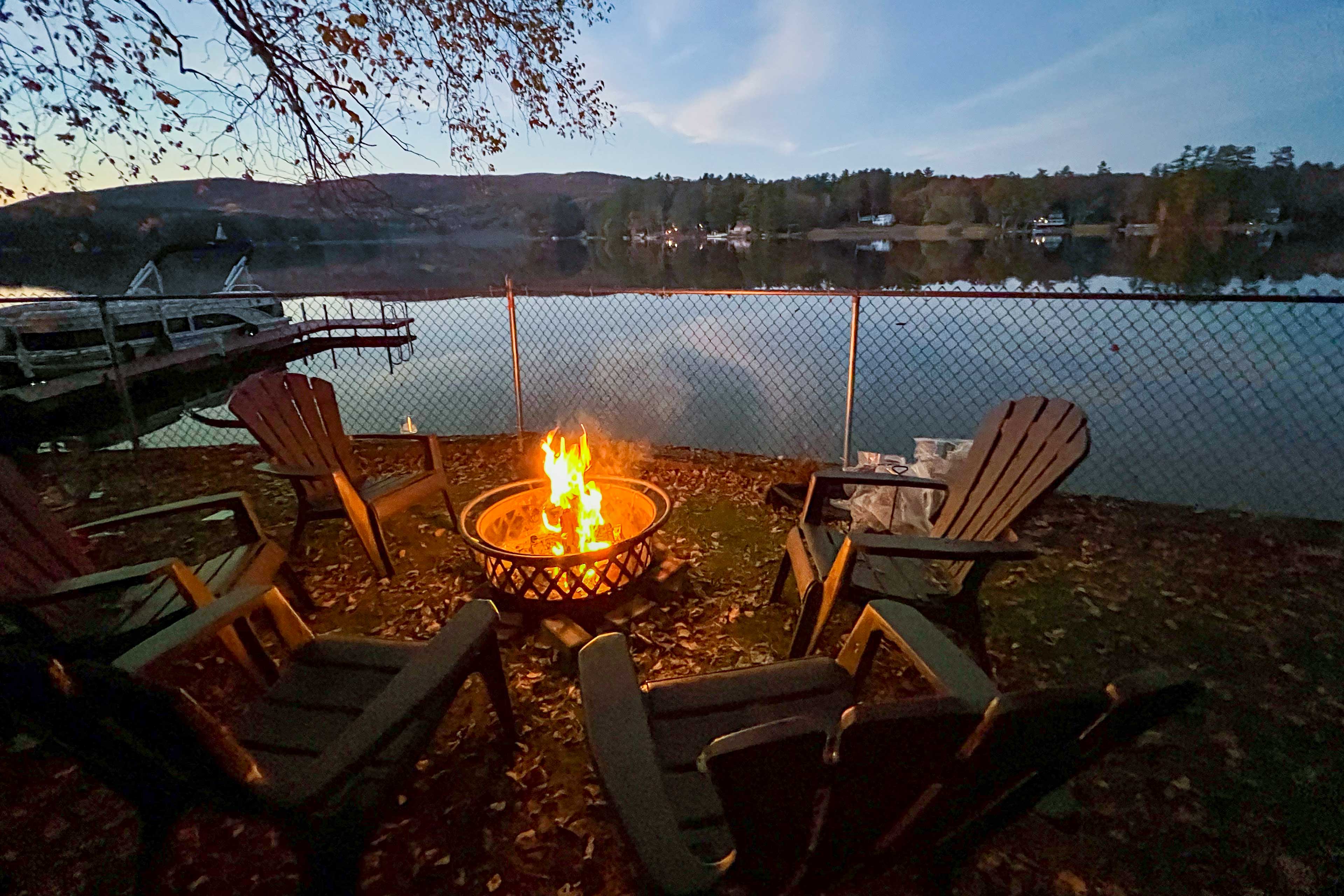 Lakefront Fire Pit at Sunset