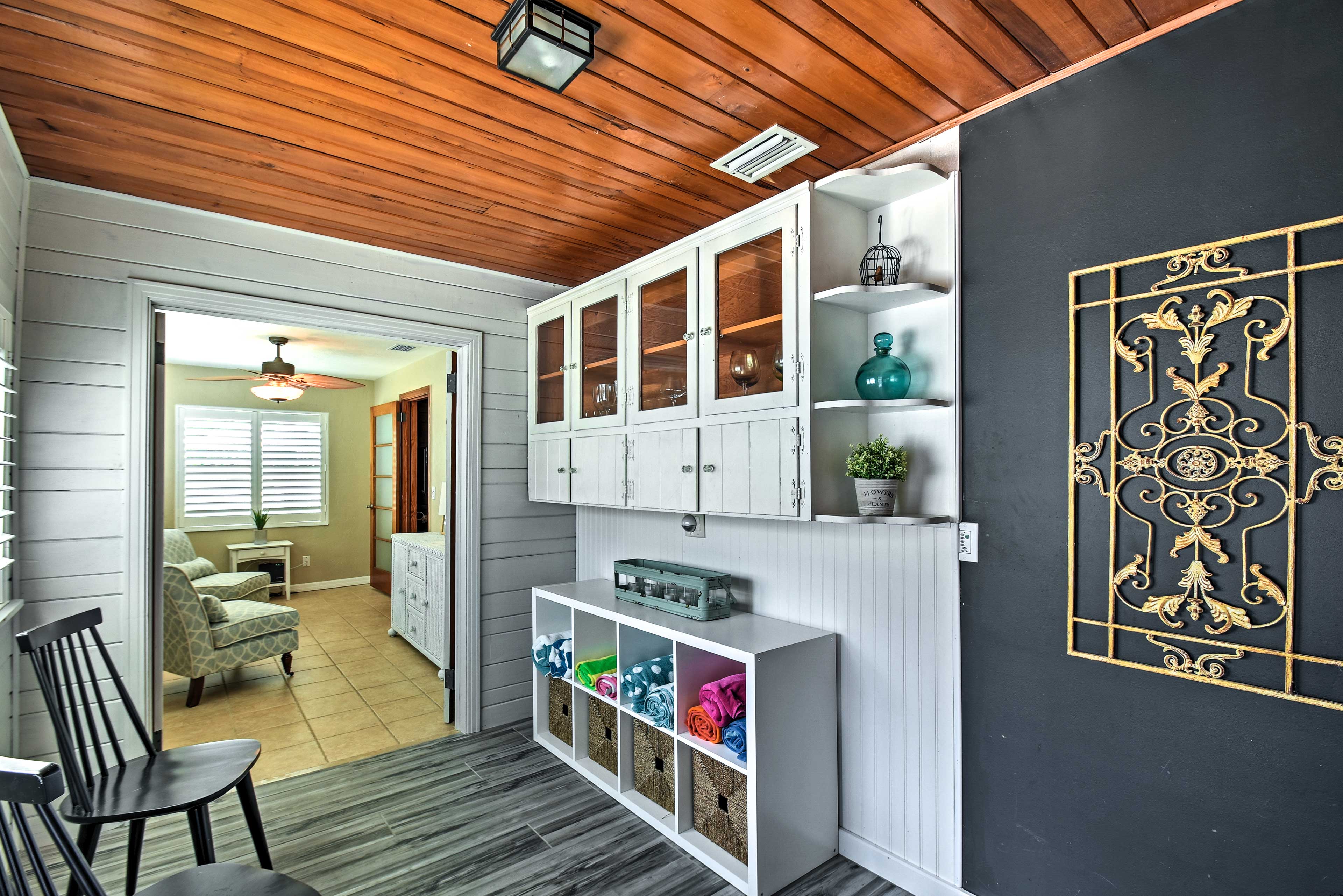 The hallway cubby holds useful beach supplies for you to use!