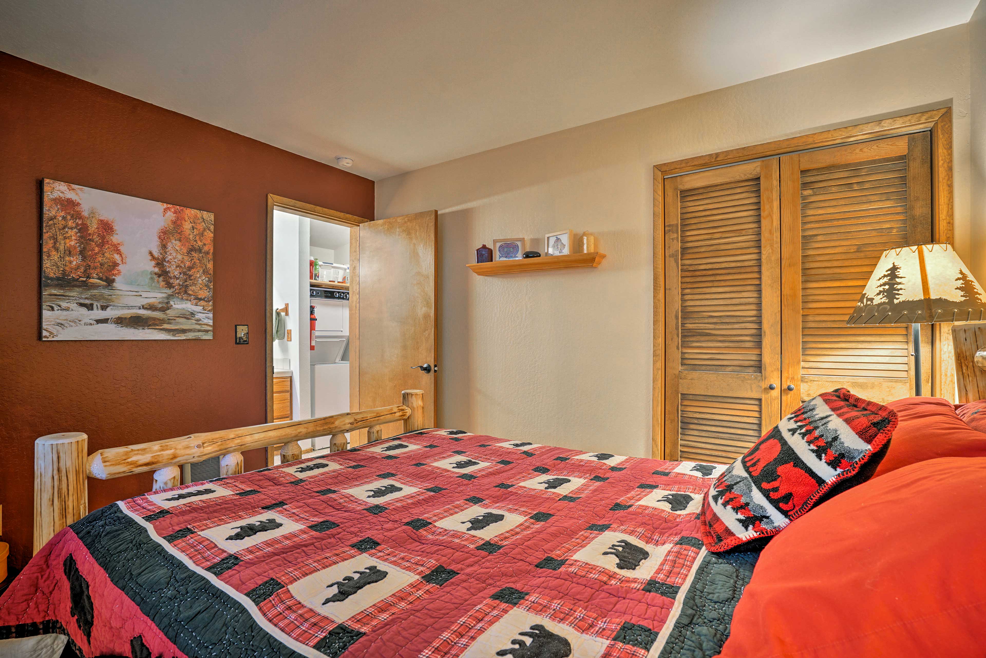 The second bedroom is located on the ground floor & includes a queen-sized bed.