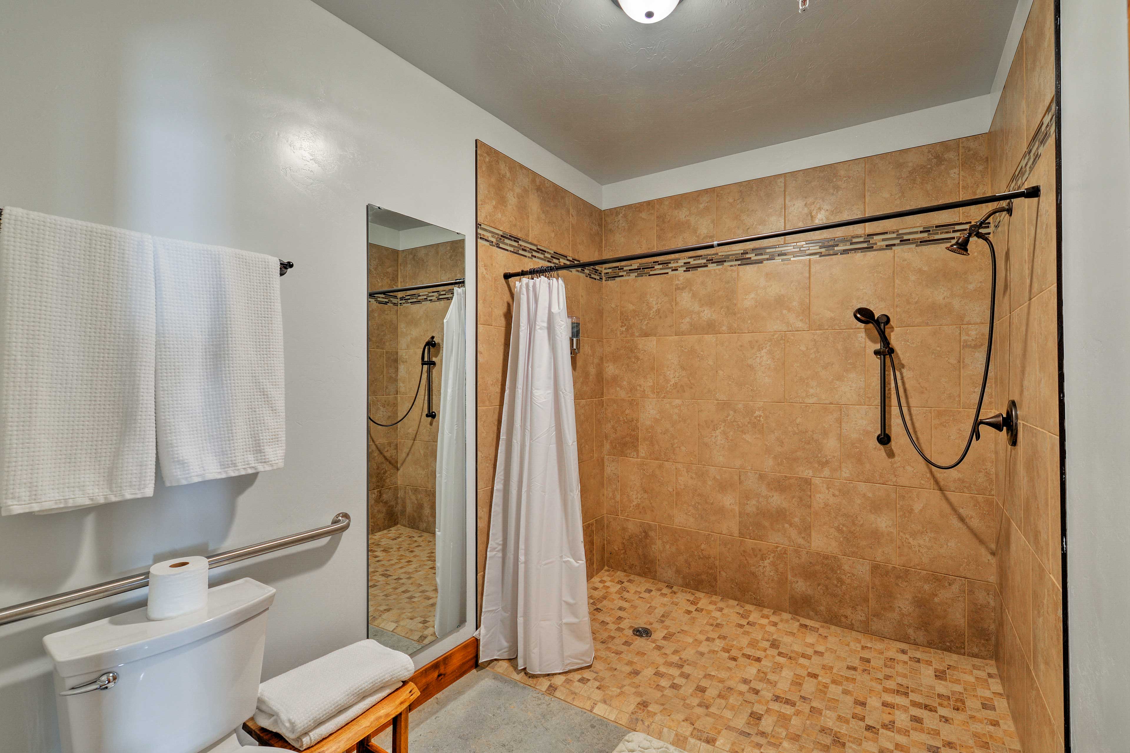 Rinse off in the all-tile shower.