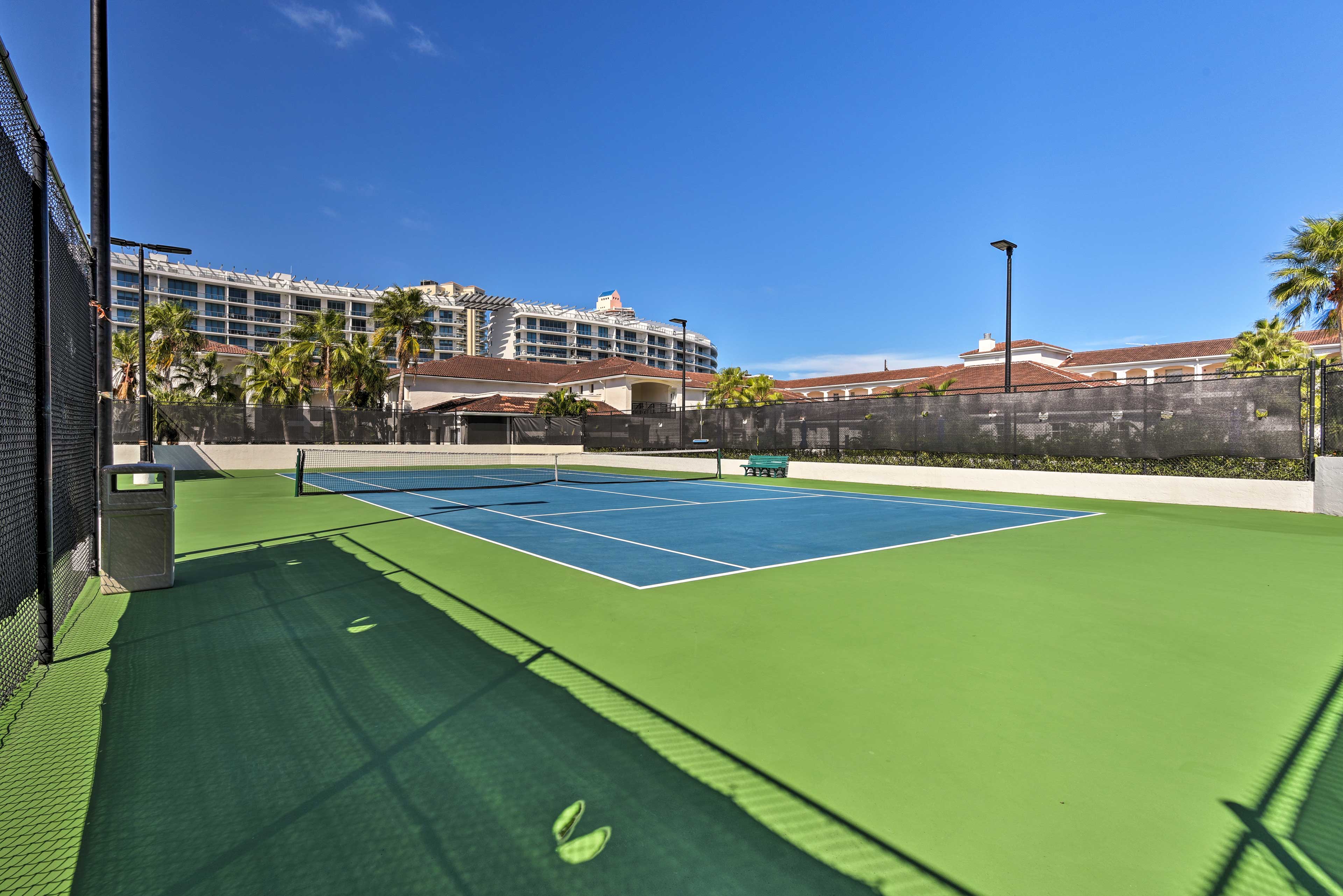 Work up a sweat on the tennis courts with friends and family.