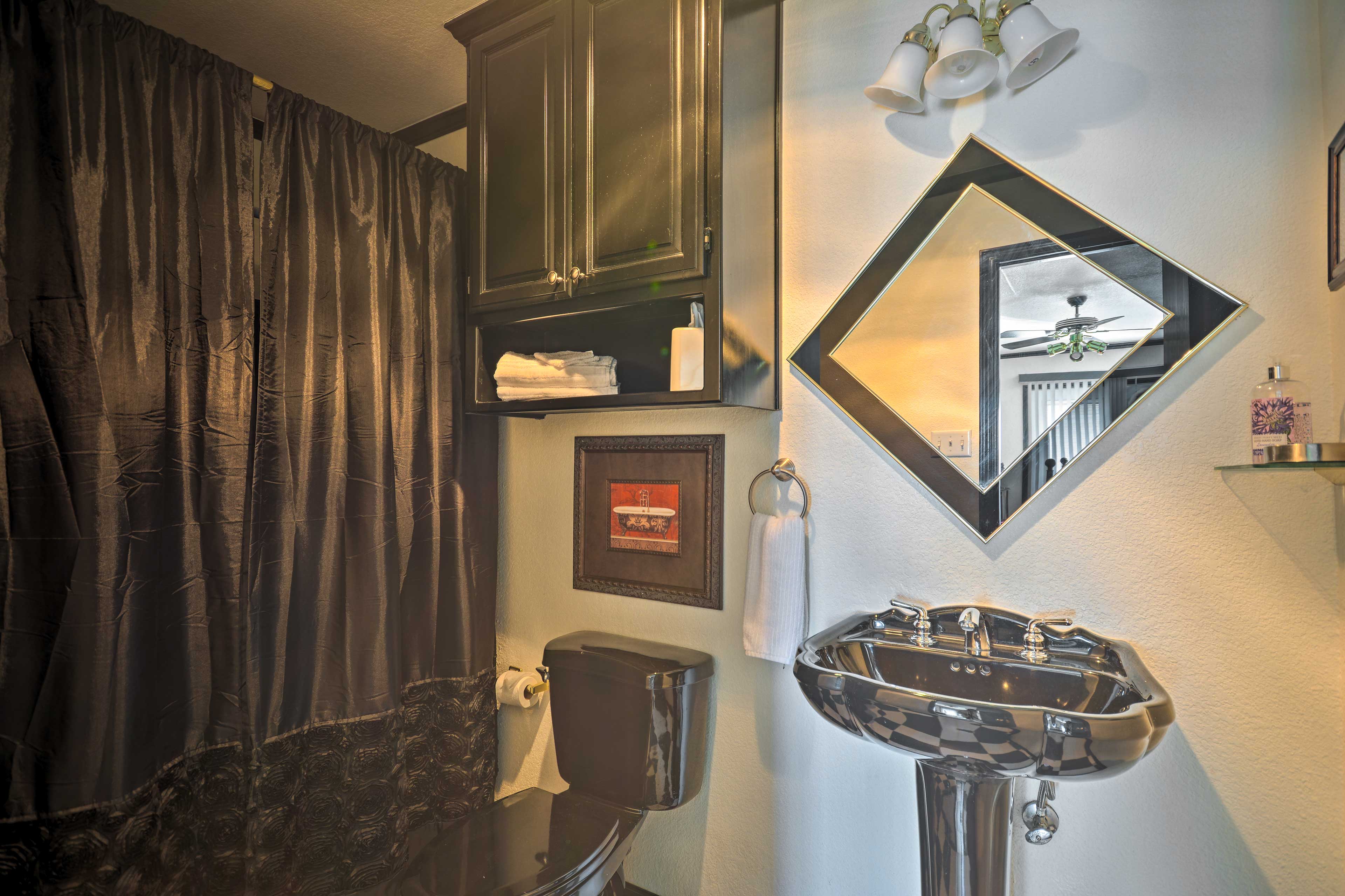 You'll love getting ready in this jazzy bathroom.