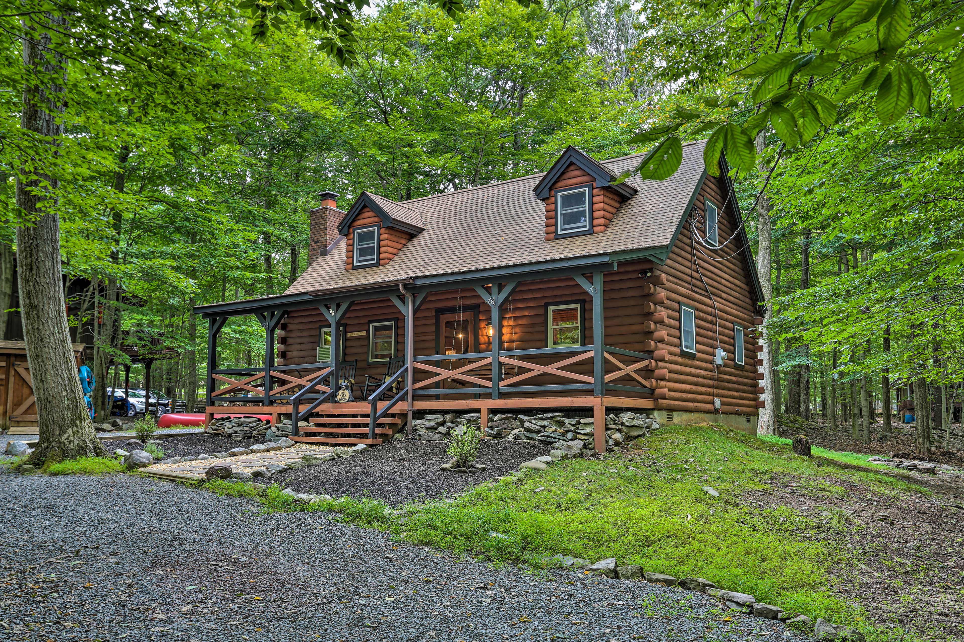 Pocono Lake Vacation Rental | 2BR | 2BA | 1,500 Sq Ft | Stairs Required