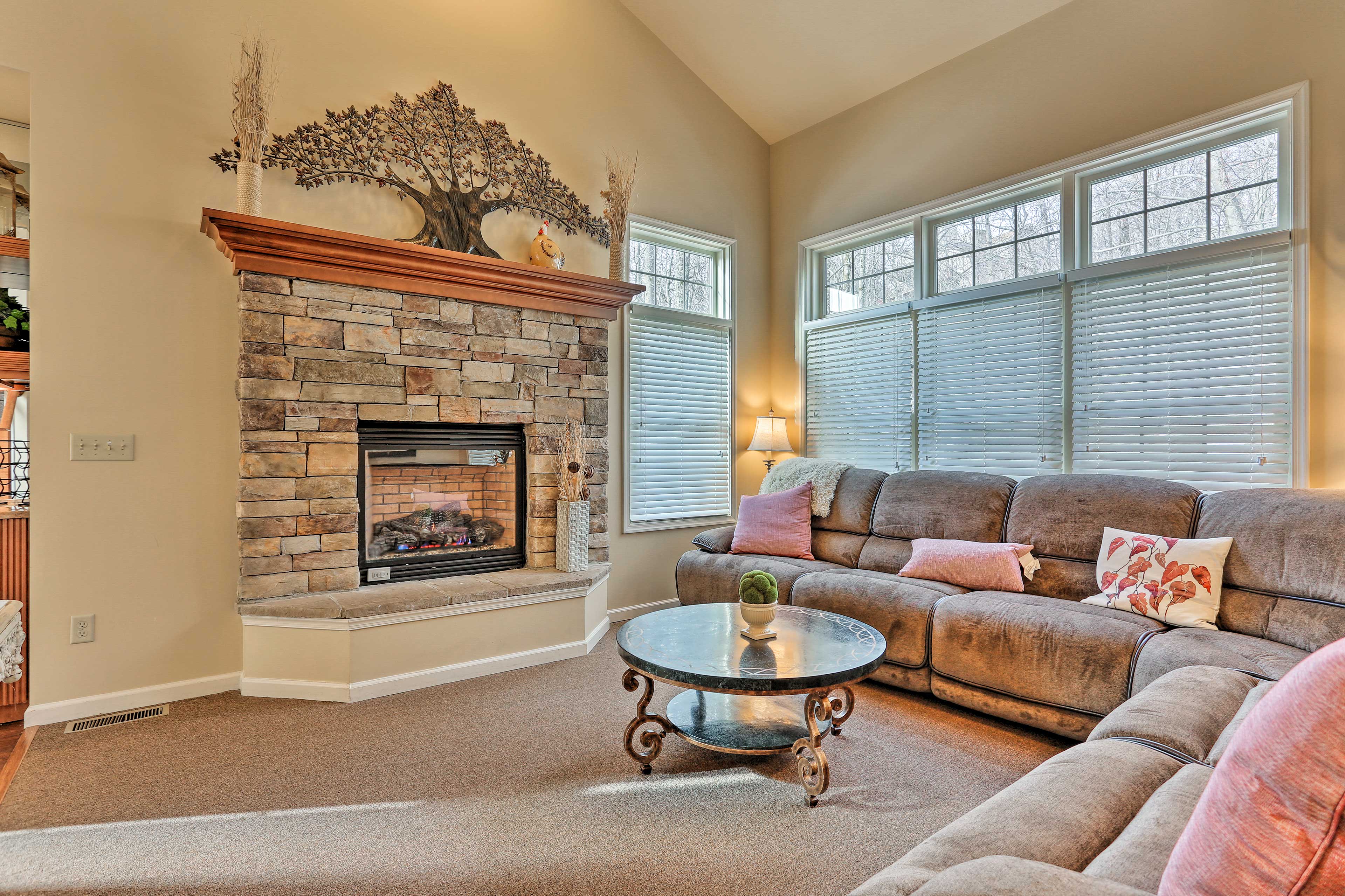 Living Room | Central Air Conditioning & Heating | Fireplace