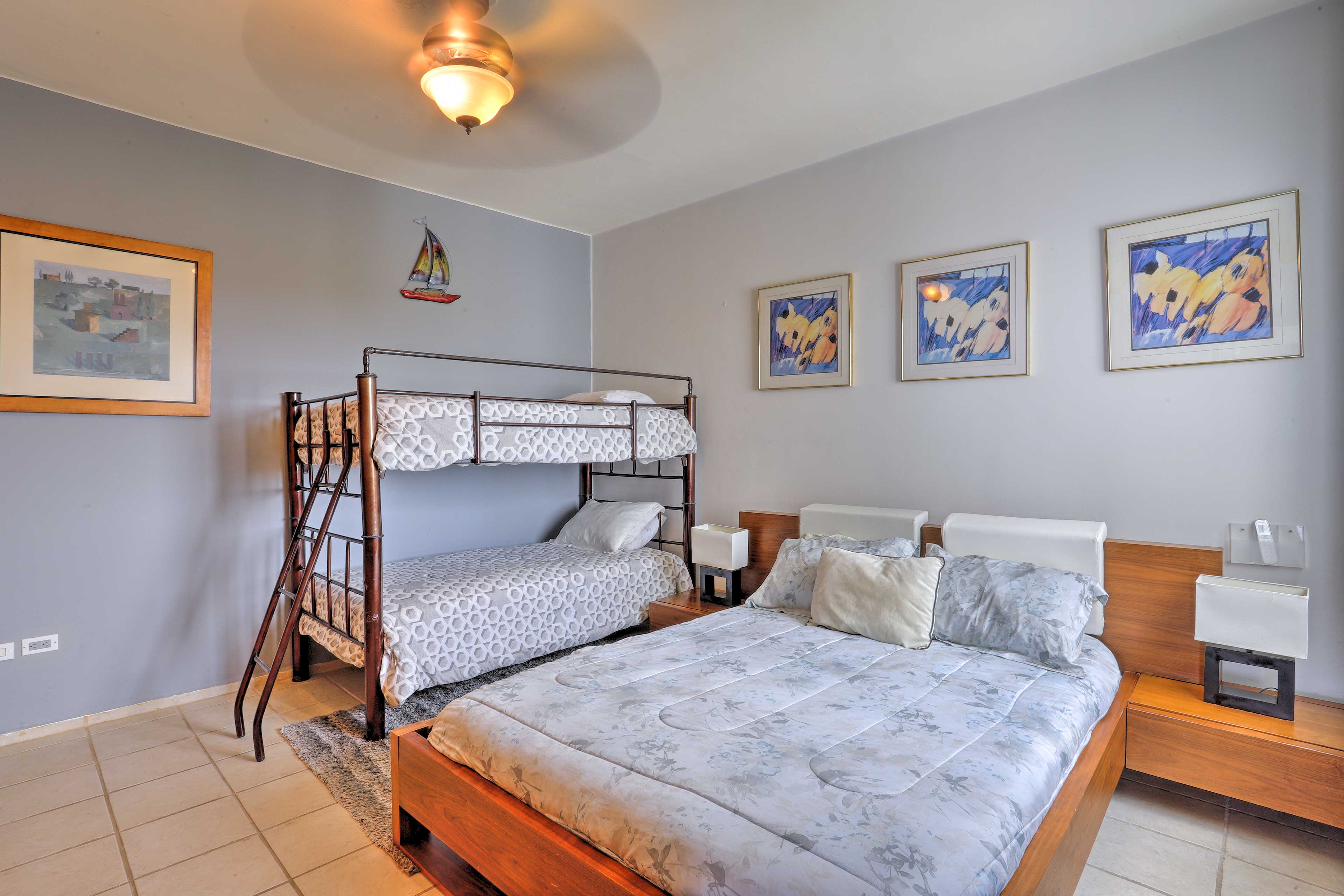 Kids can rest on the twin bunk bed or queen bed.