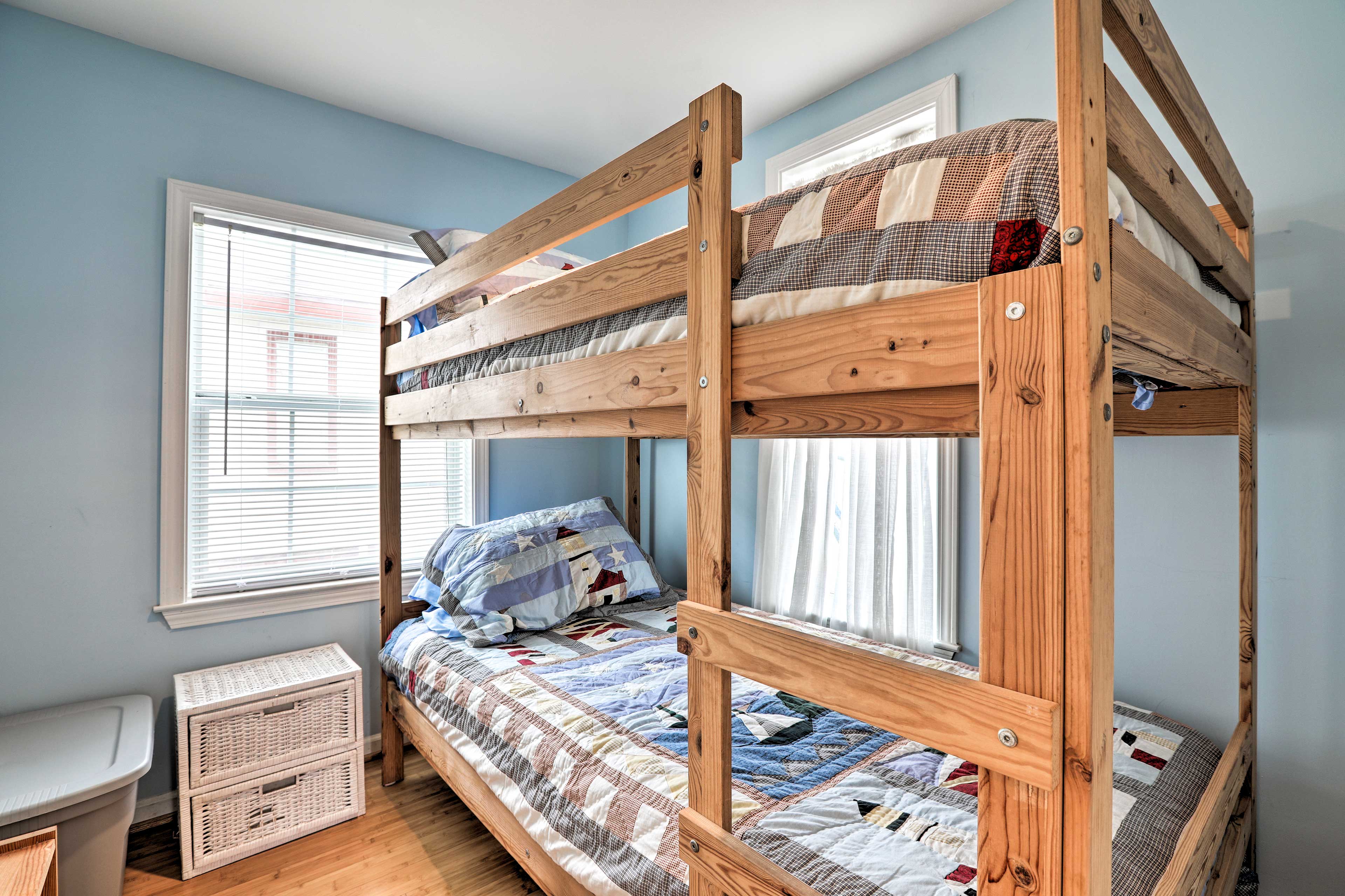 Two guests can sleep in this bedroom complete with a twin bunk bed.