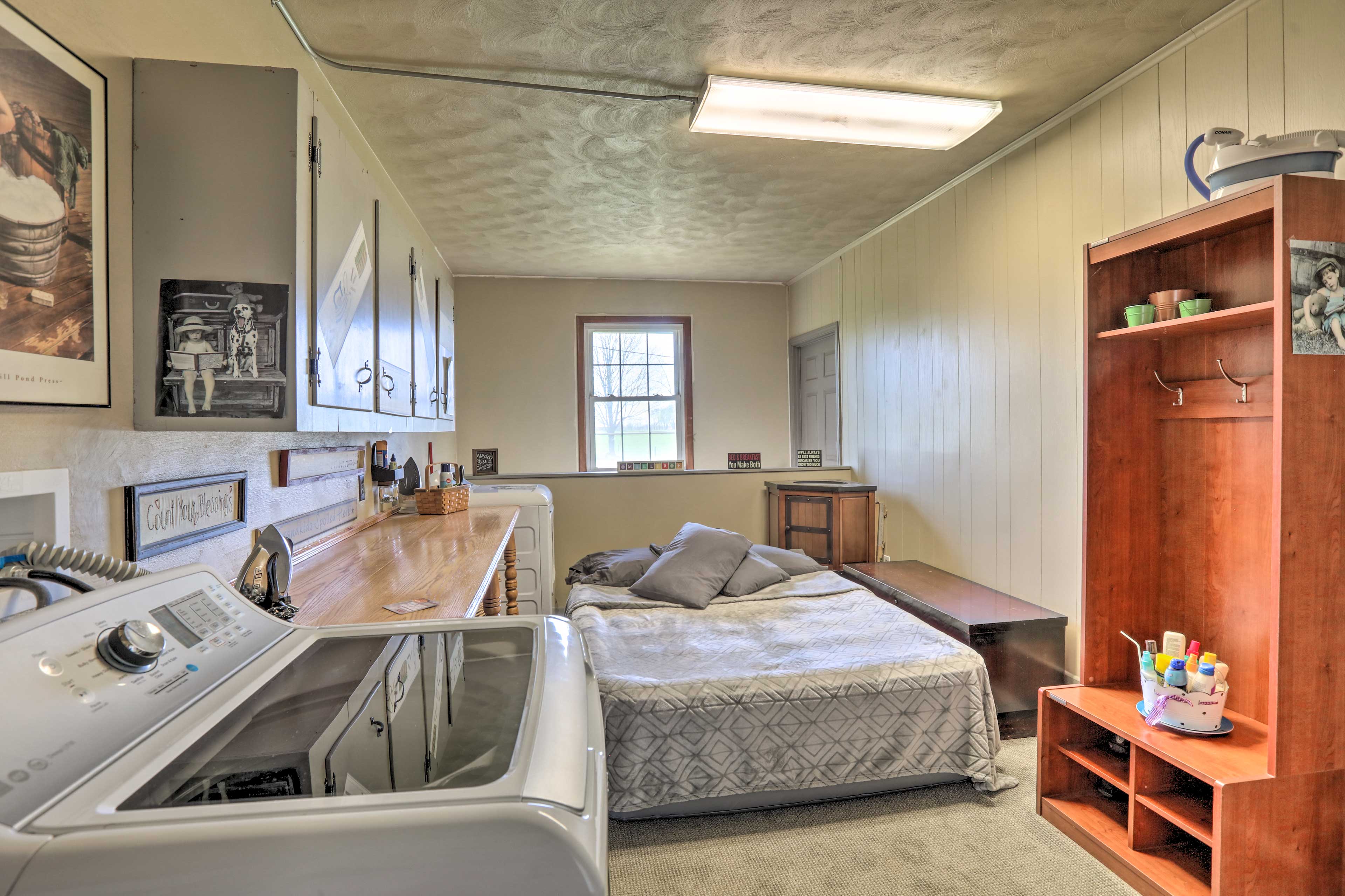 Additional space is available in the laundry room with an air mattress!