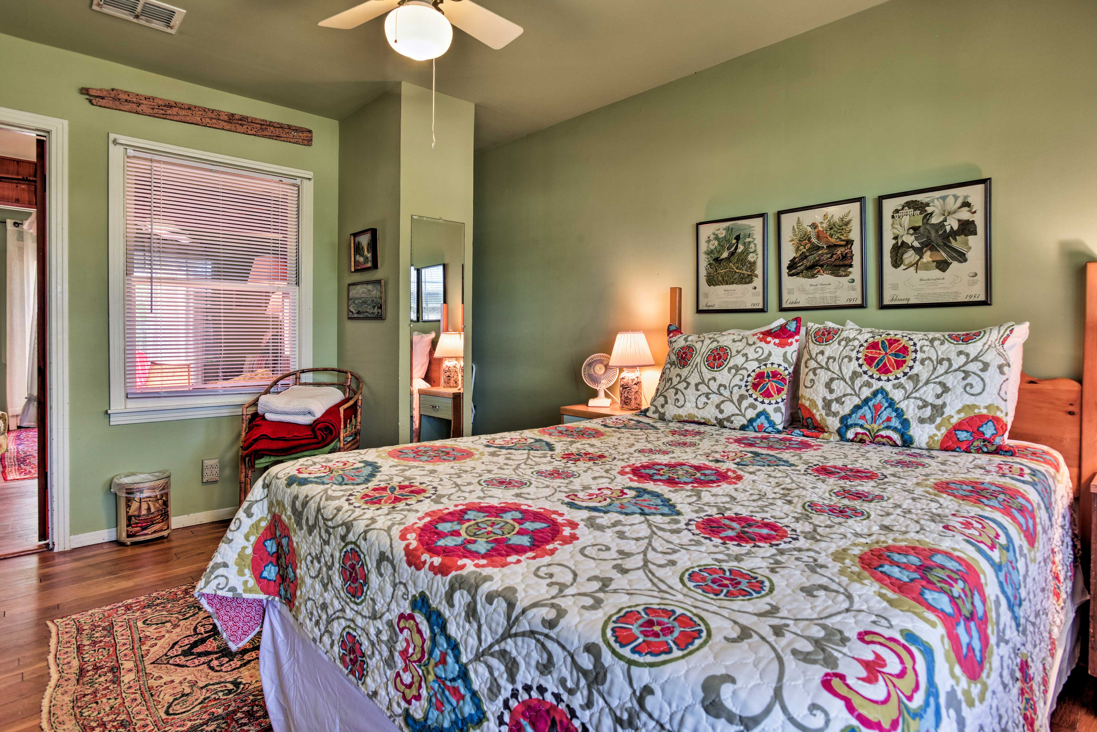 Lie back on the queen bed in the third bedroom.