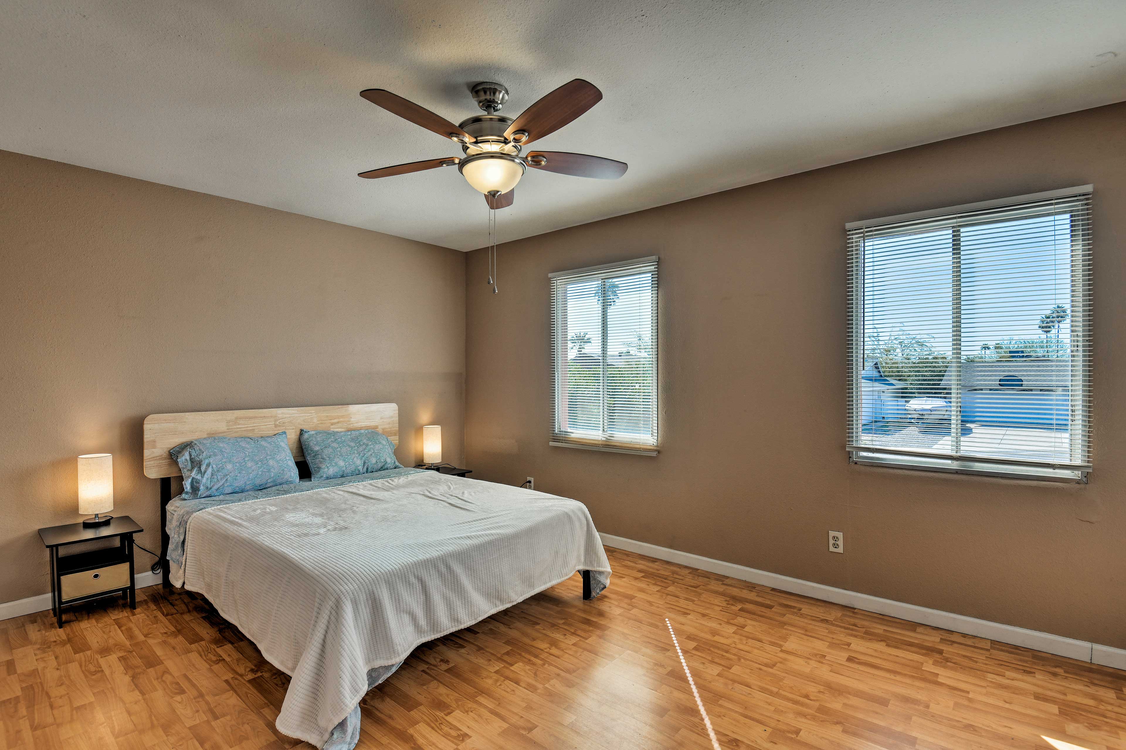 The bedroom suite is located upstairs and has plenty of natural sunlight.