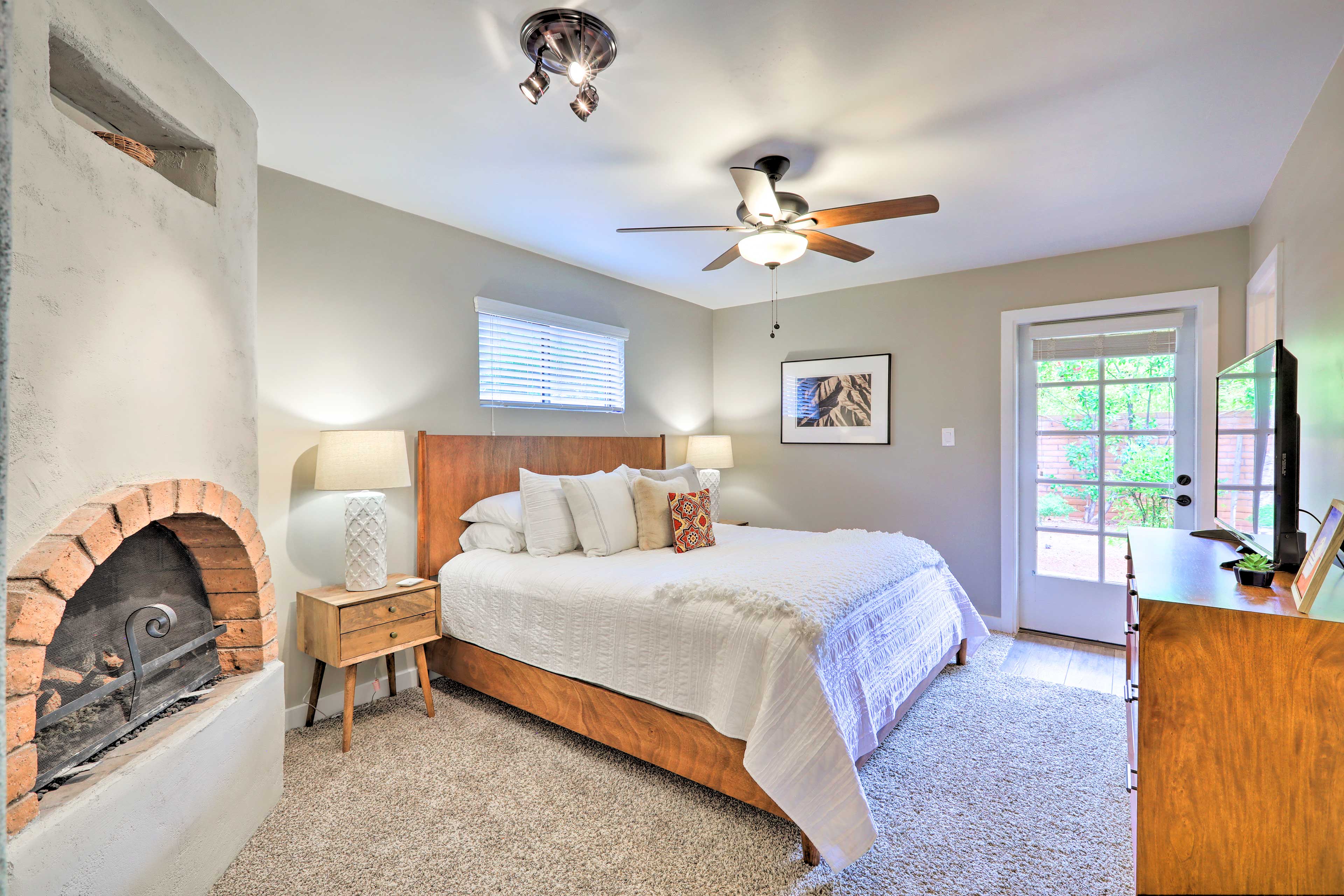 Bedroom 1 | King Bed | Patio Access | Kiva Fireplace