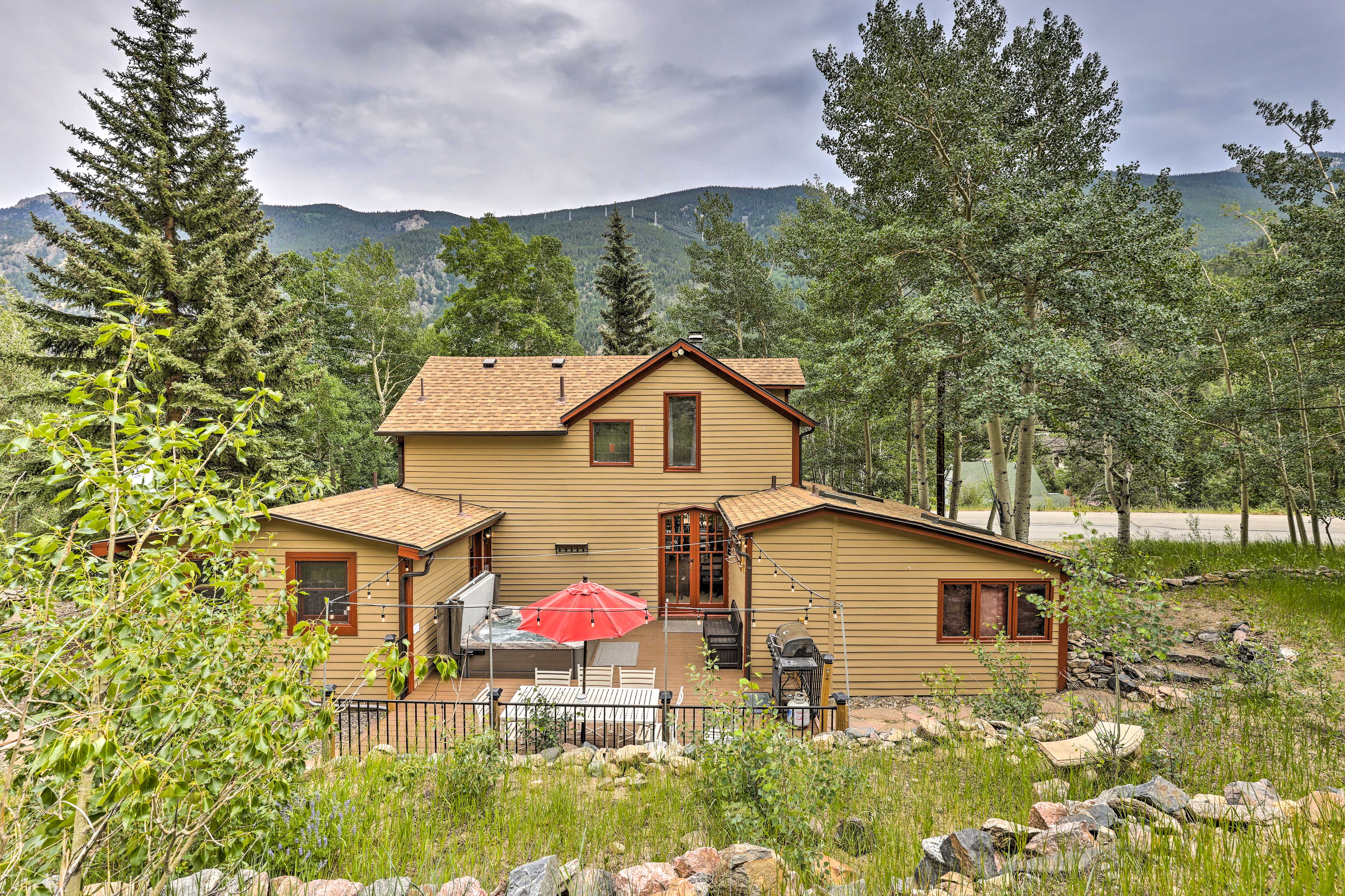 Home Exterior | Expansive Mountain Views | Private Hot Tub | Central Location