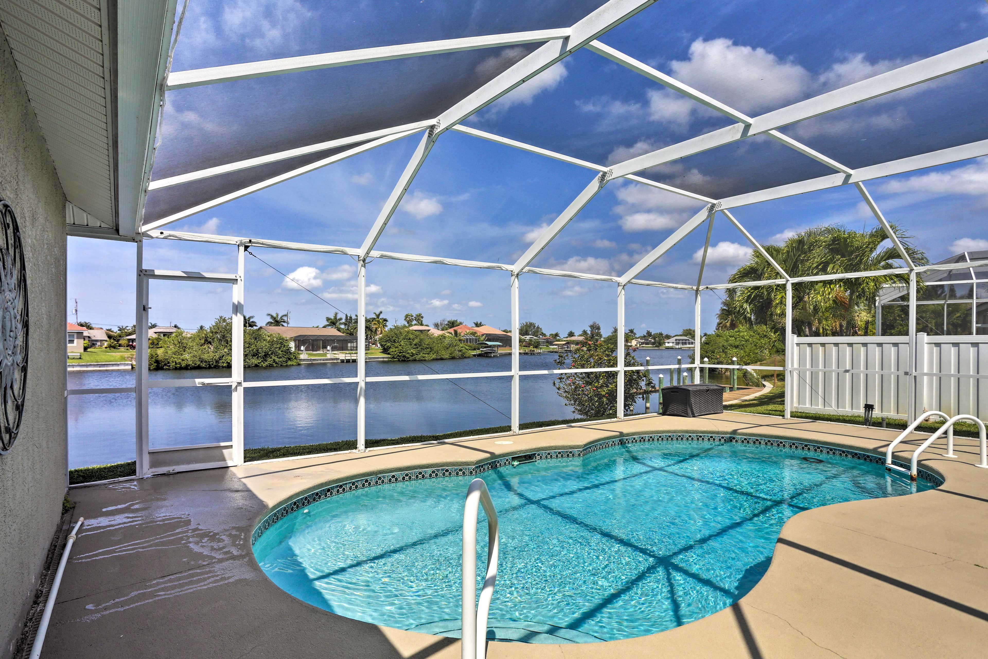 Enjoy views of the canal while you swim in the private pool.