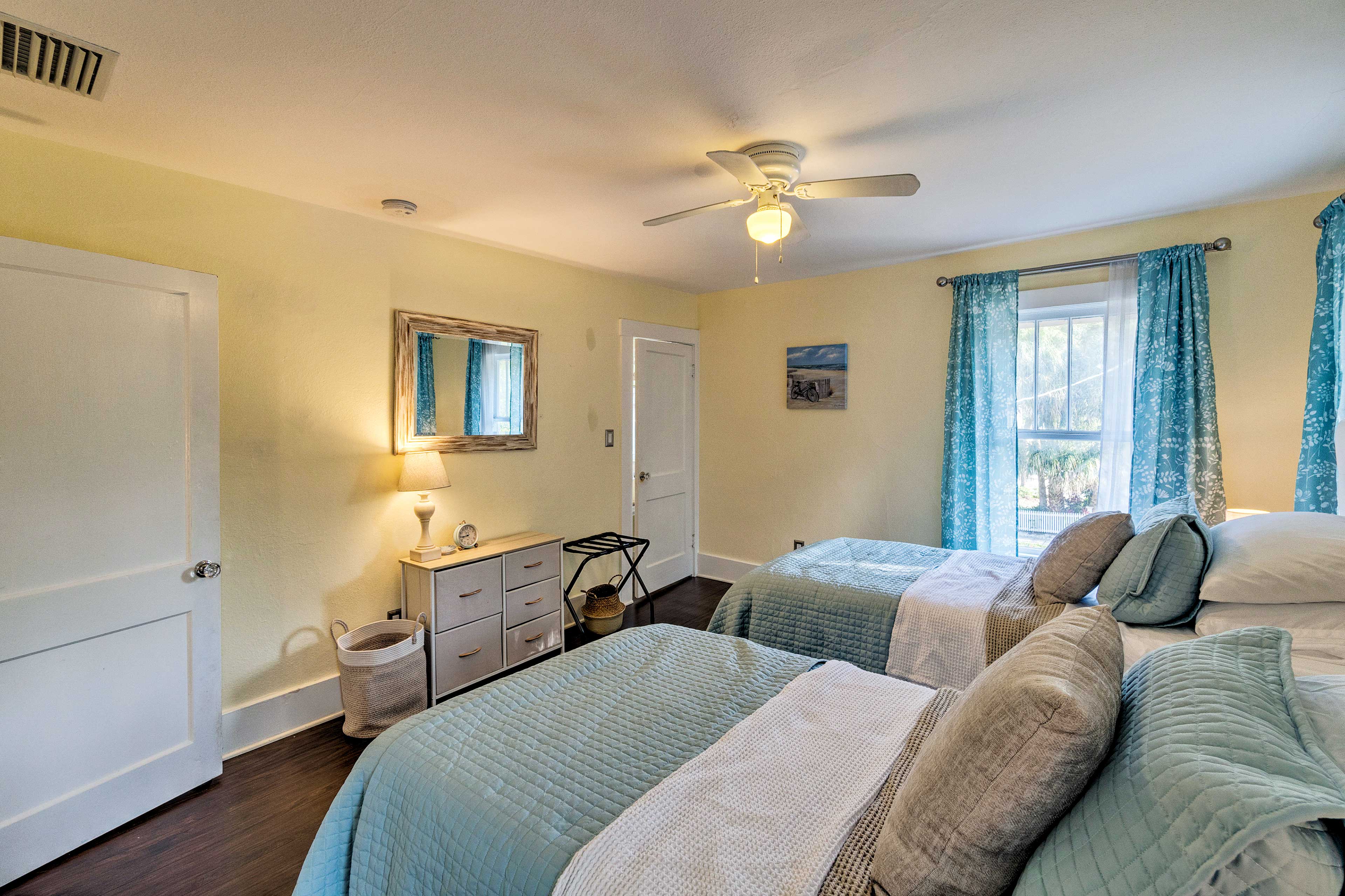 The ceiling fan is sure to keep you cool while you sleep.