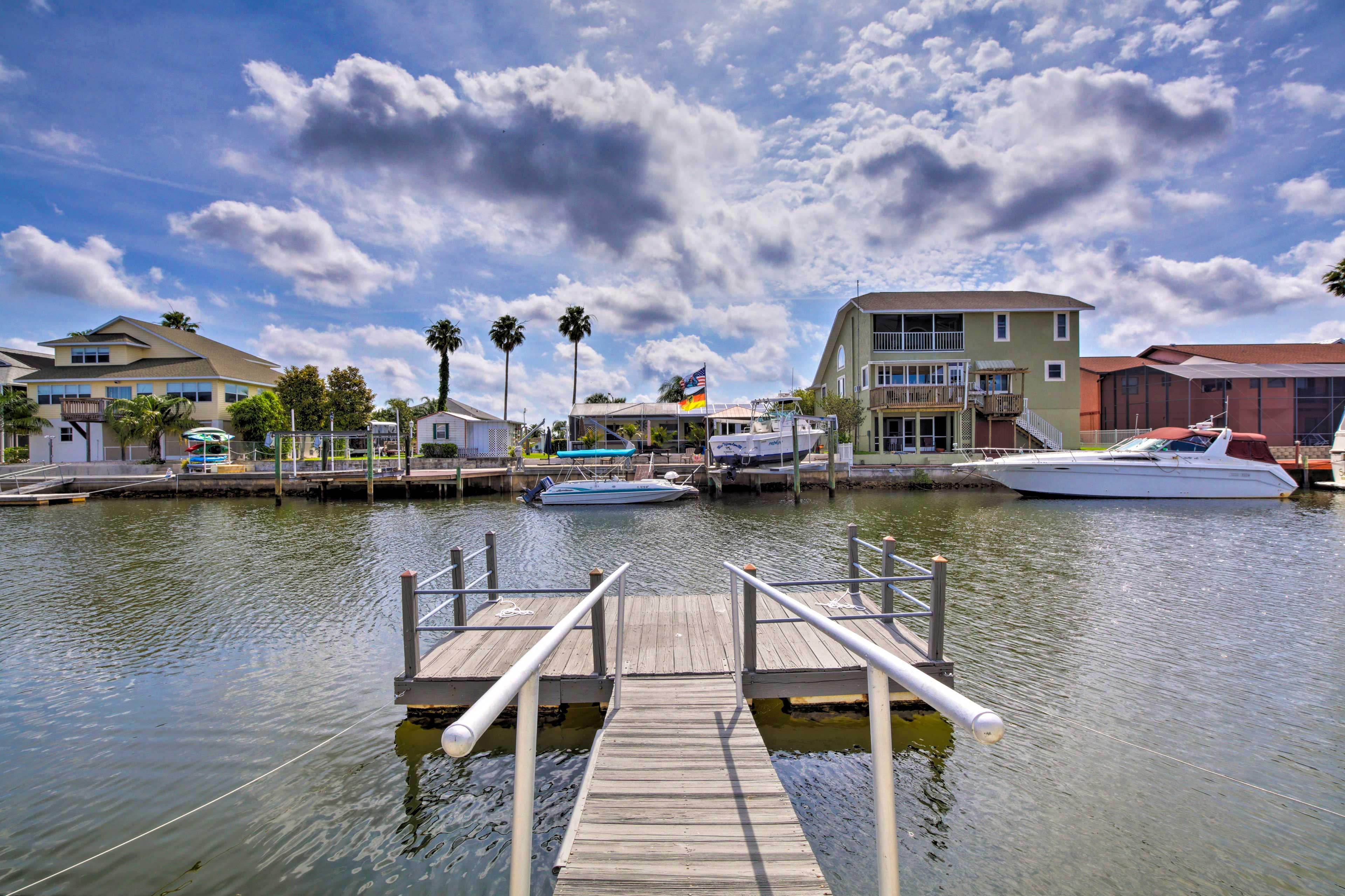 The property is located right on a canal with a dock for easy access.
