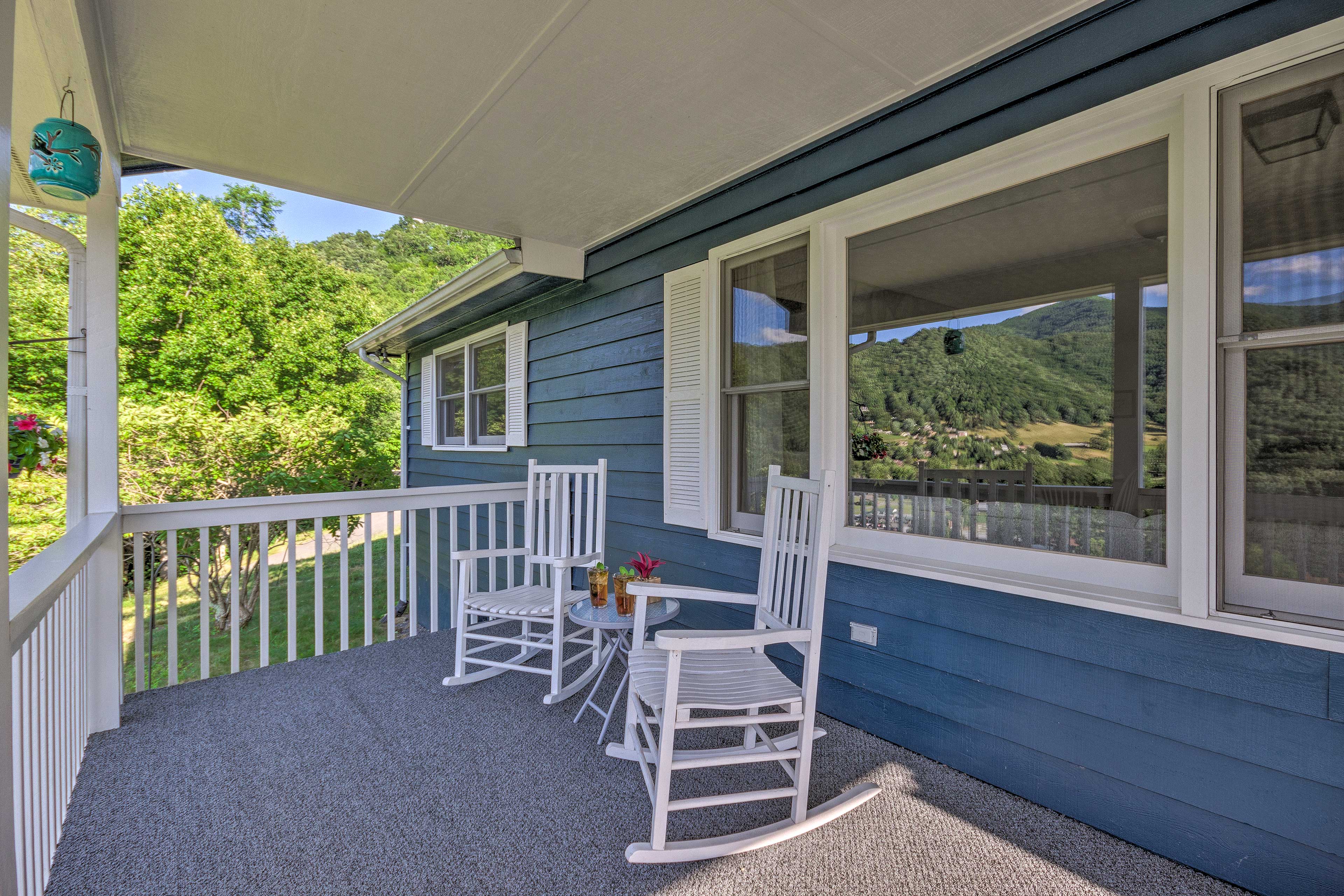 Covered Porch | Rocking Chairs | Mountain Views