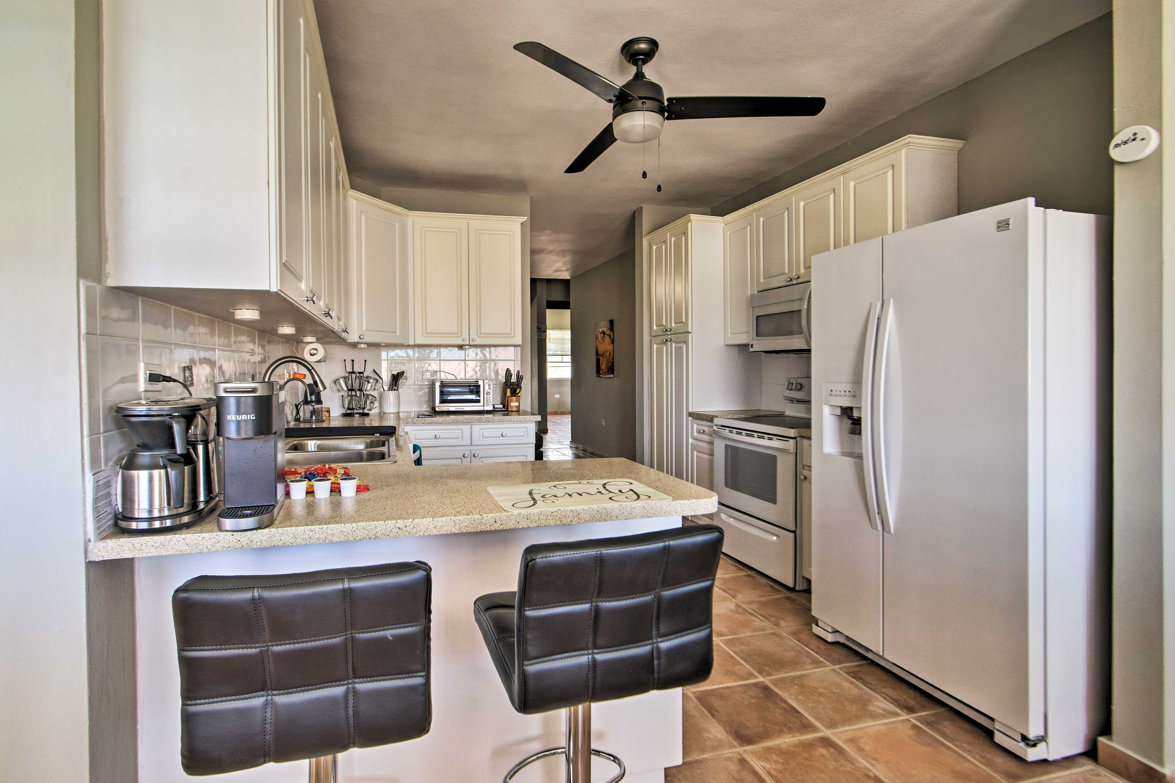 Inside, you'll find all of the comforts of home including a full kitchen.