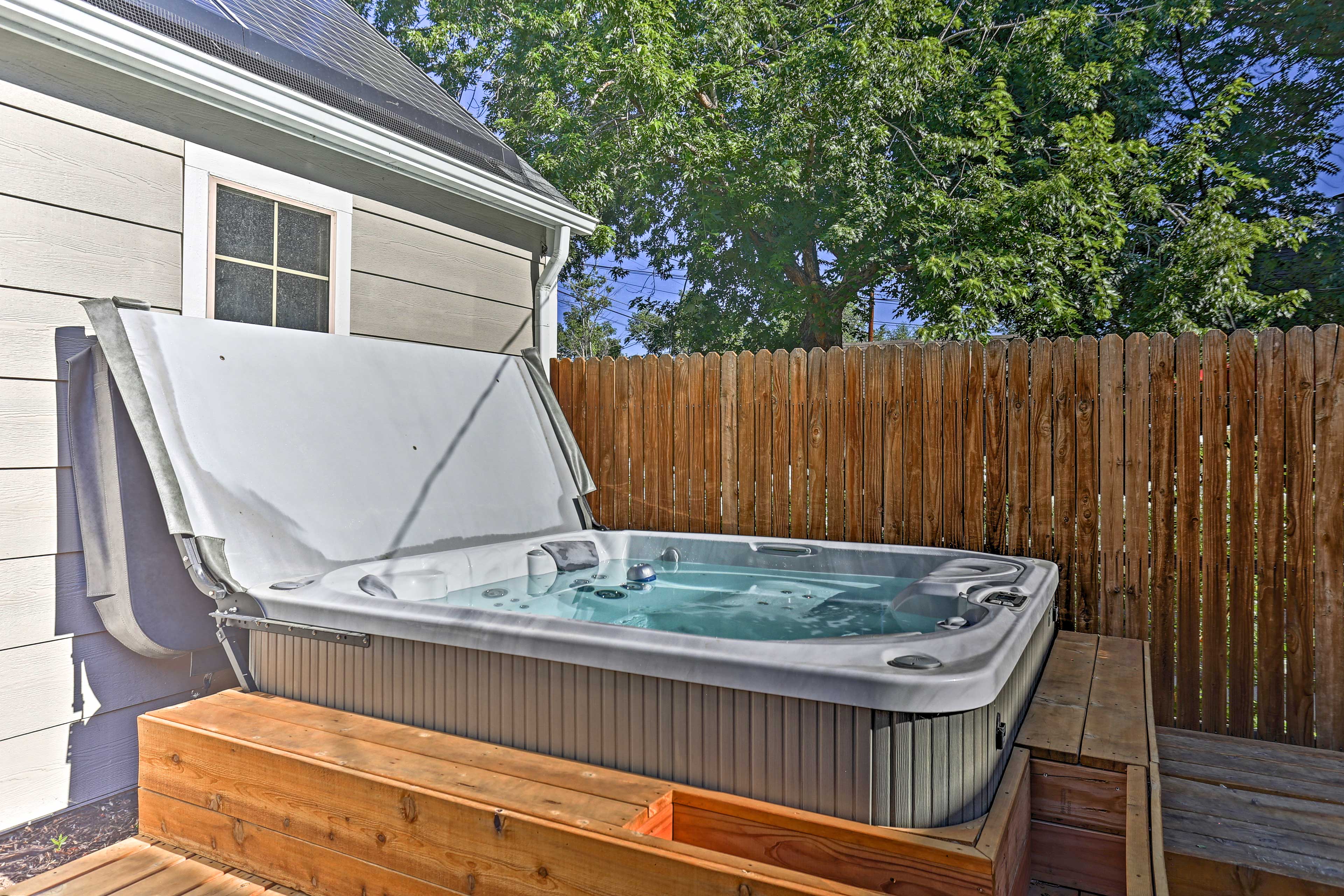 Relax in the hot tub after a day in the mountains.