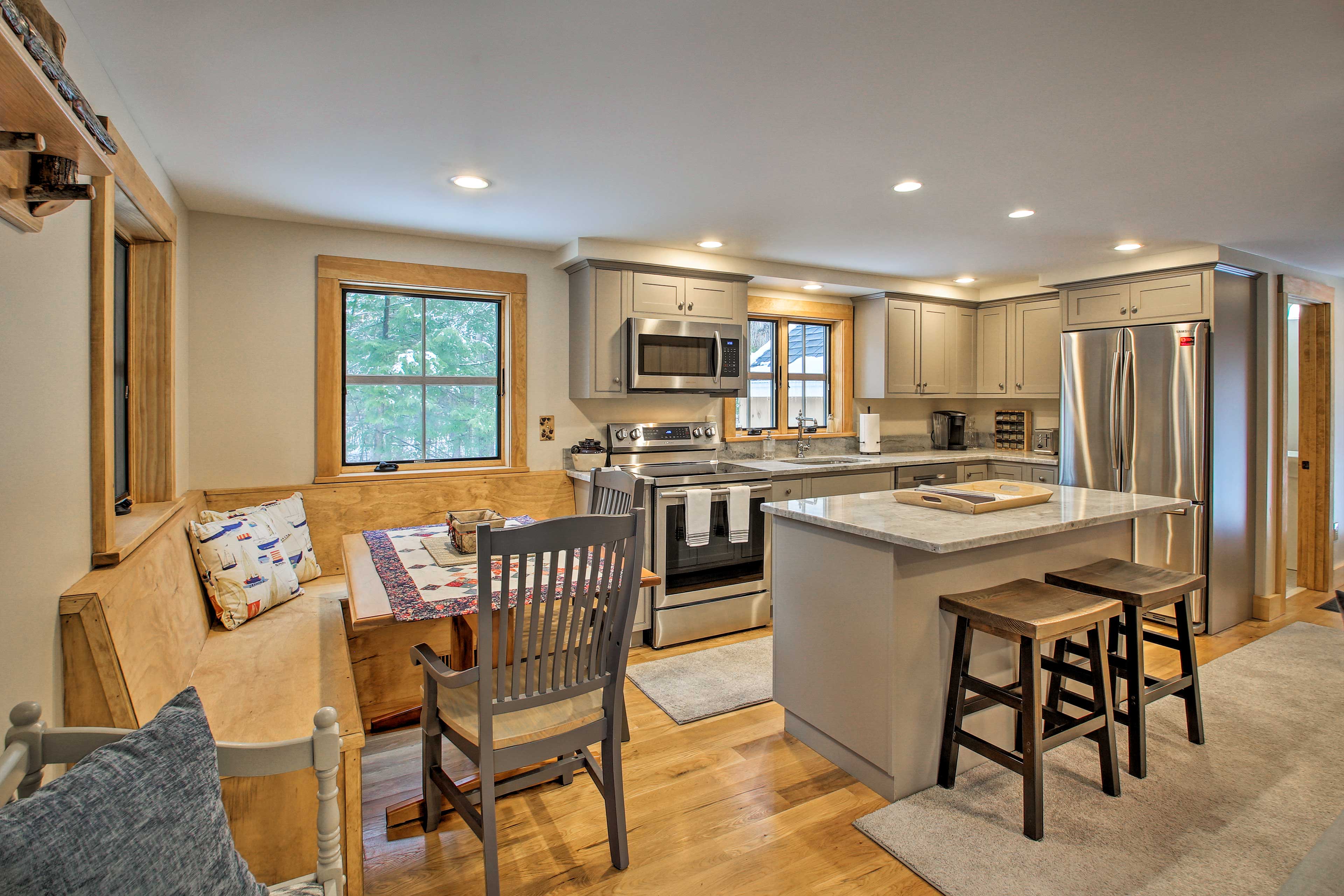 The open floor plan allows the living room to flow into the kitchen.