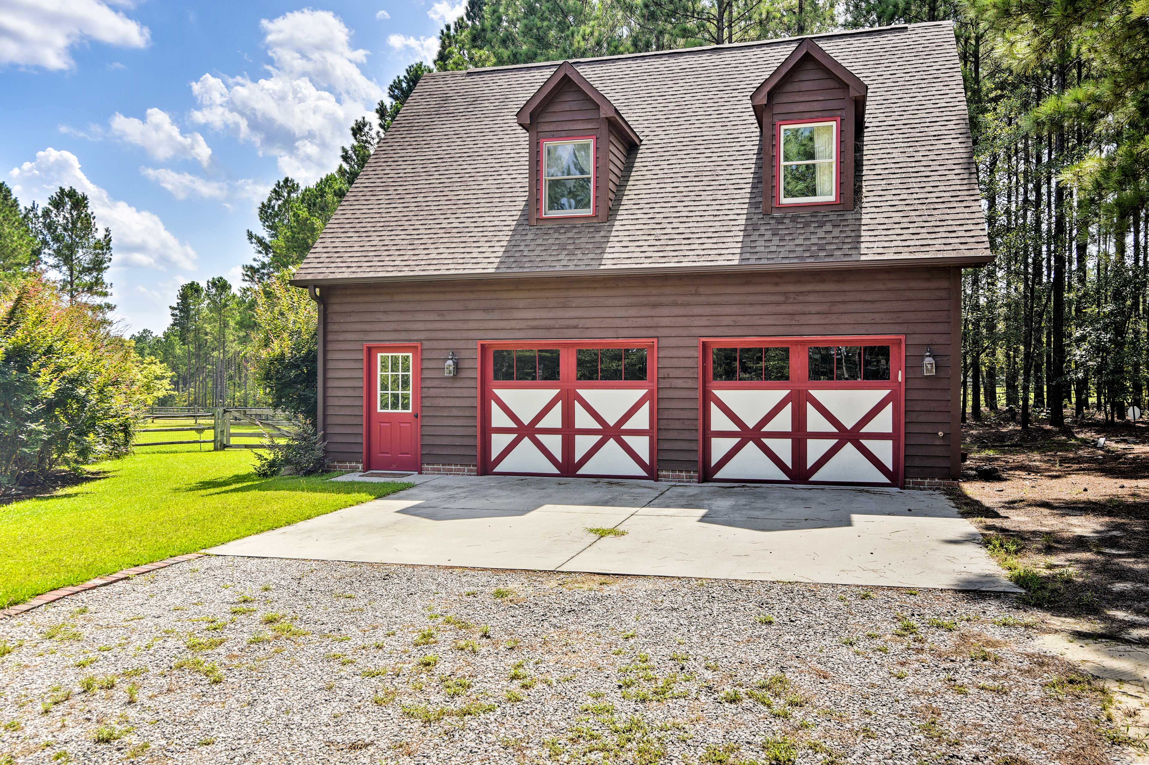 Garage and driveway parking is available on site.