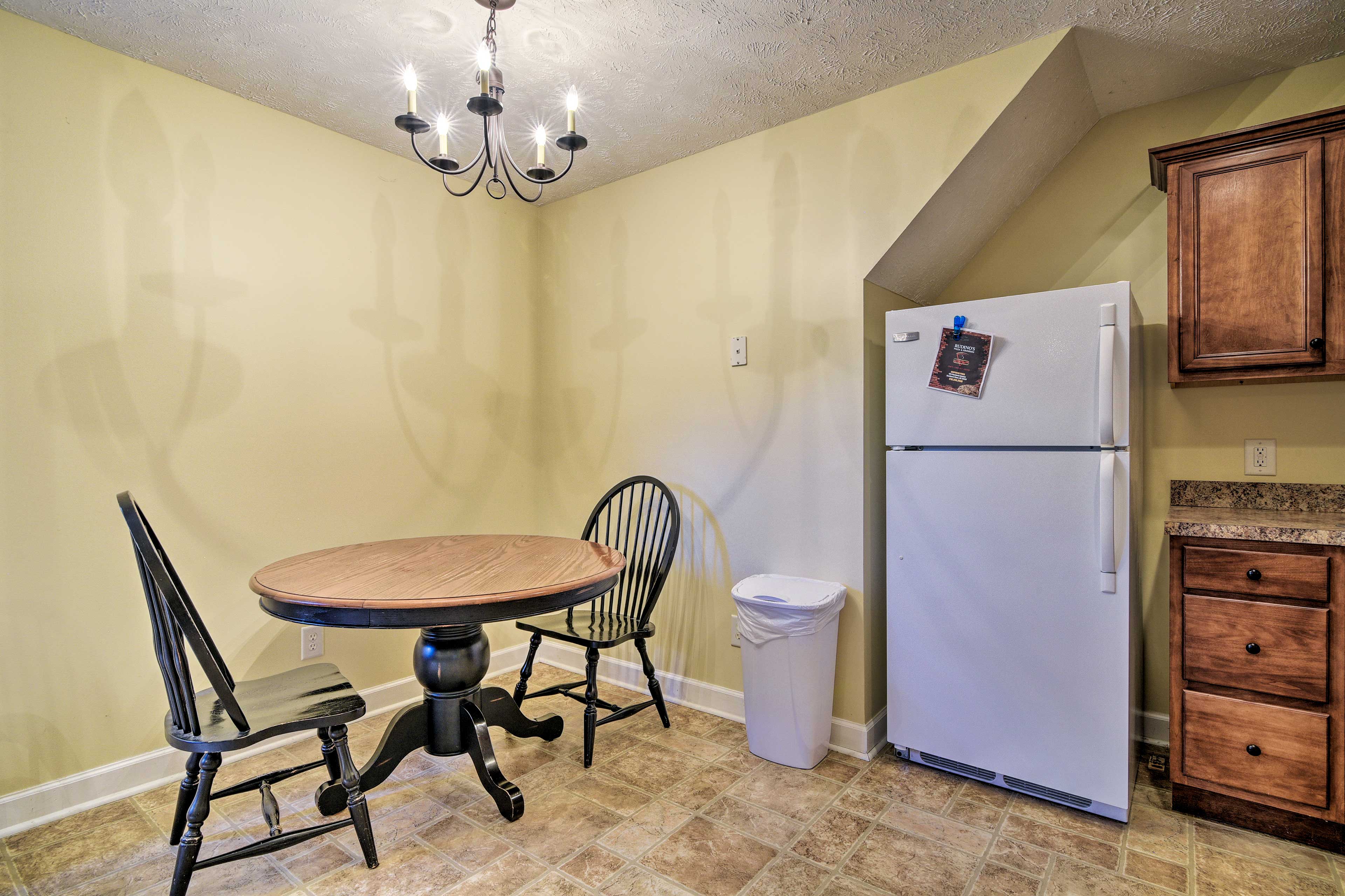 The kitchen sits adjacent to the living area.